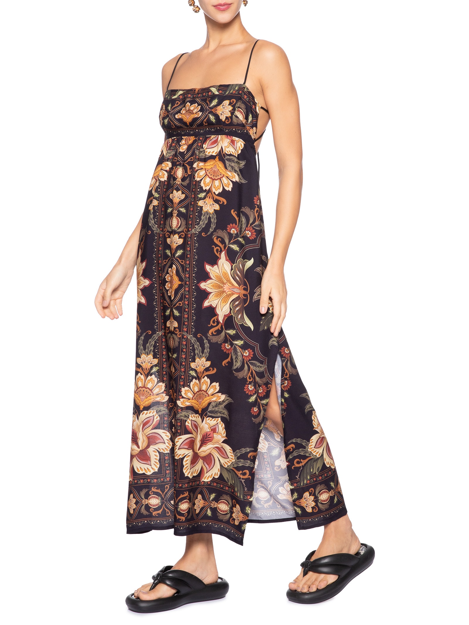 Vestido Midi Jardim Majestoso Preto Farm