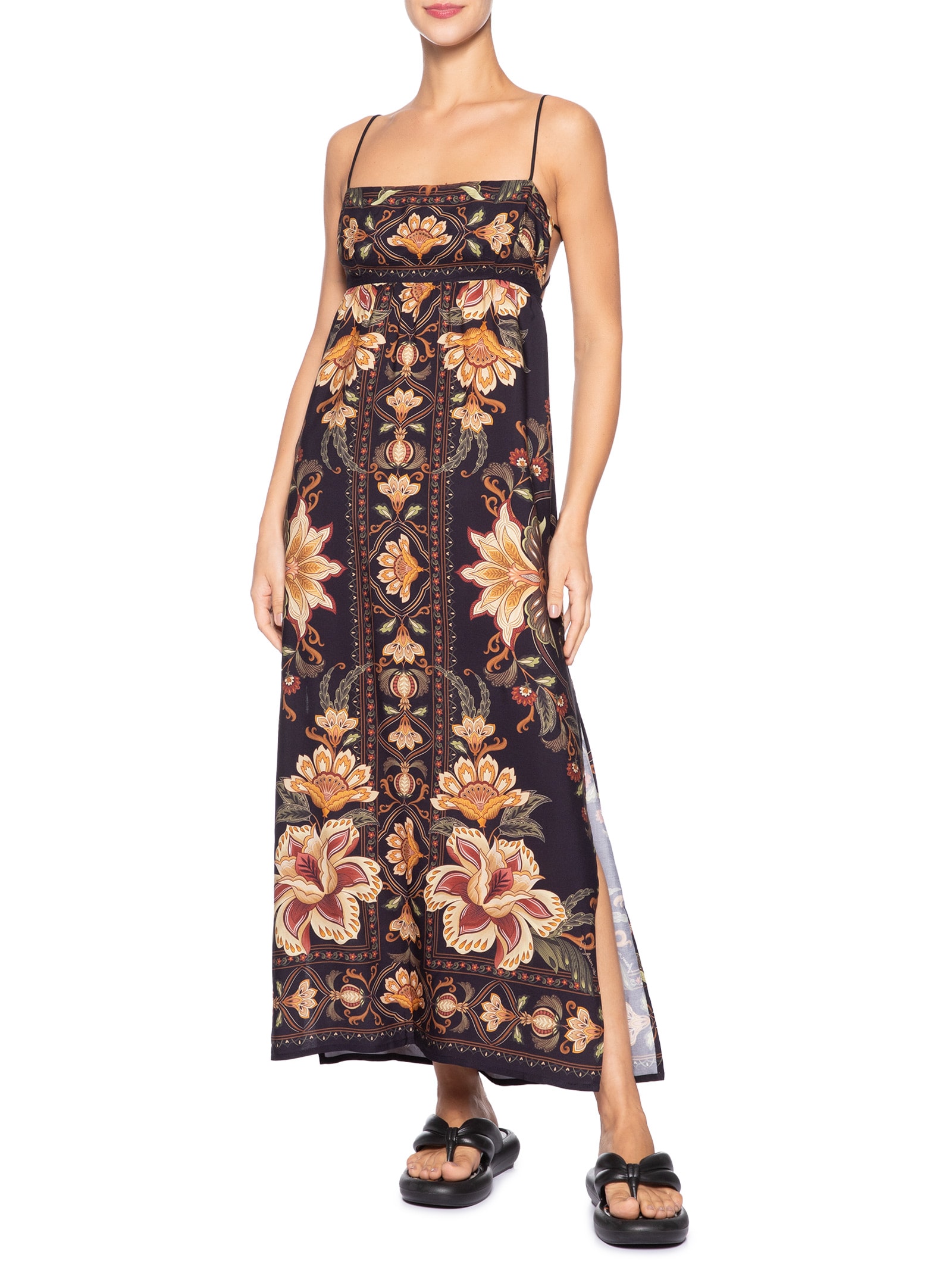 Vestido Midi Jardim Majestoso Preto Farm