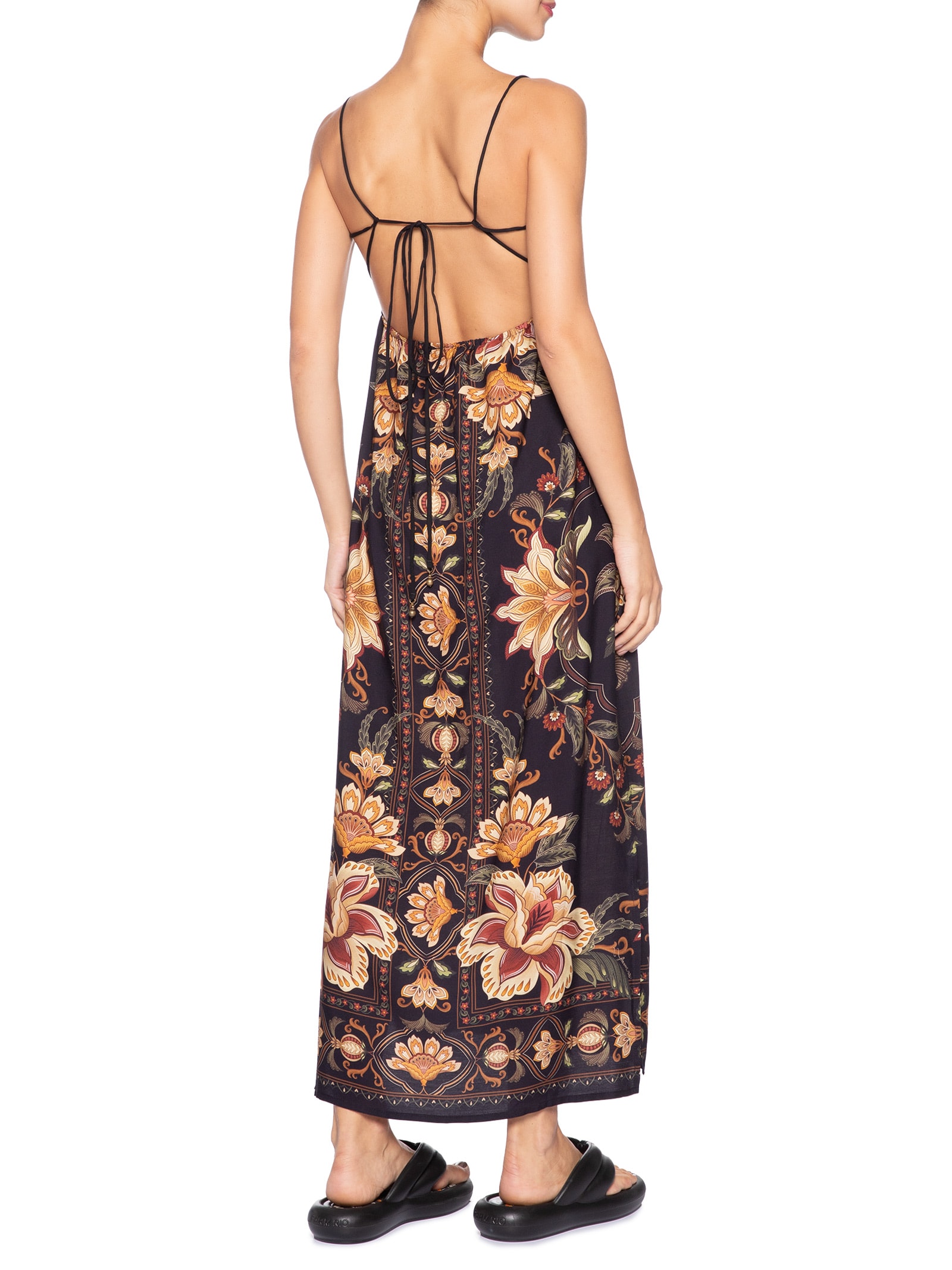 Vestido Midi Jardim Majestoso Preto Farm