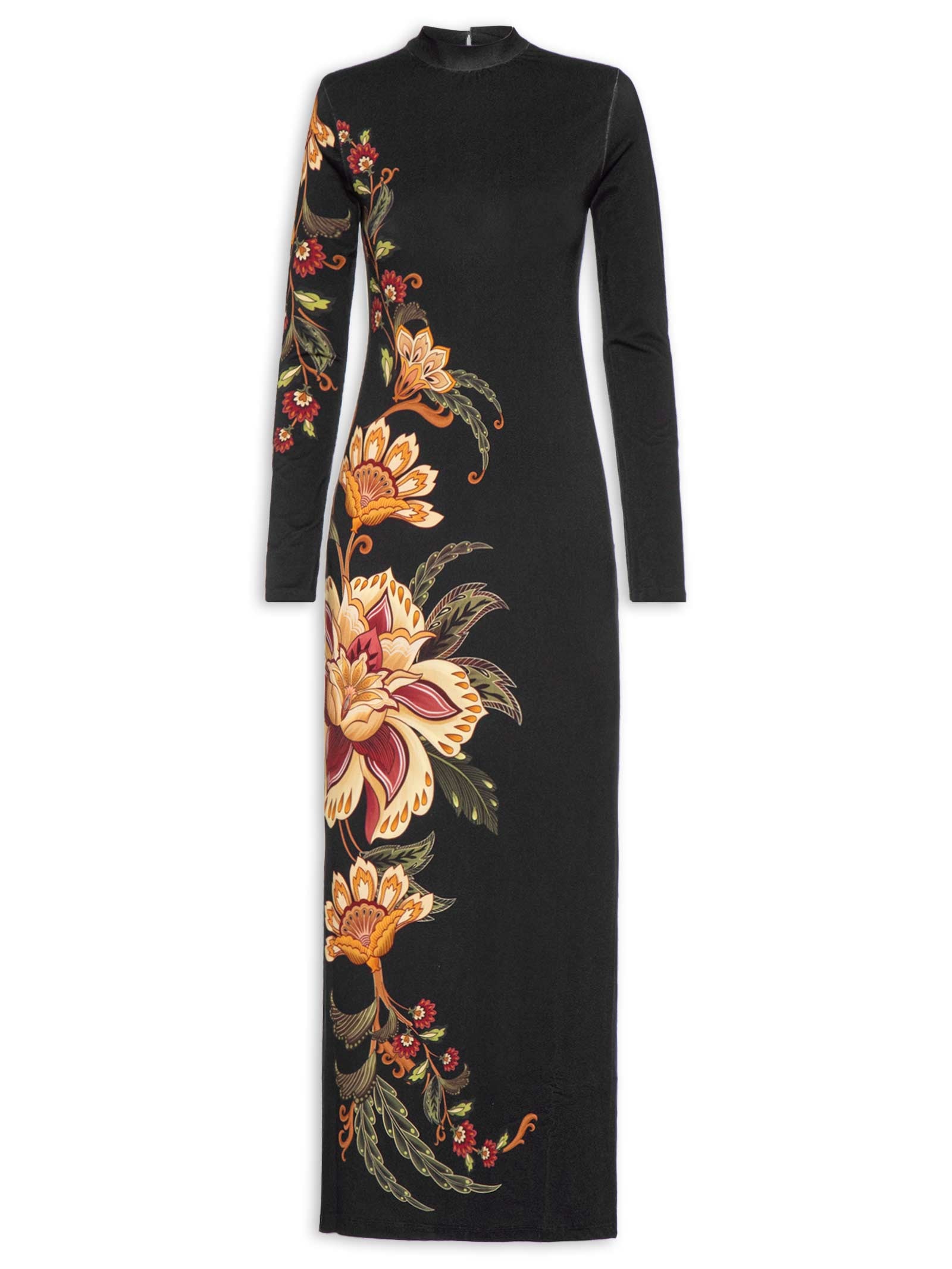 Vestido Midi Jardim Majestoso Preto Farm