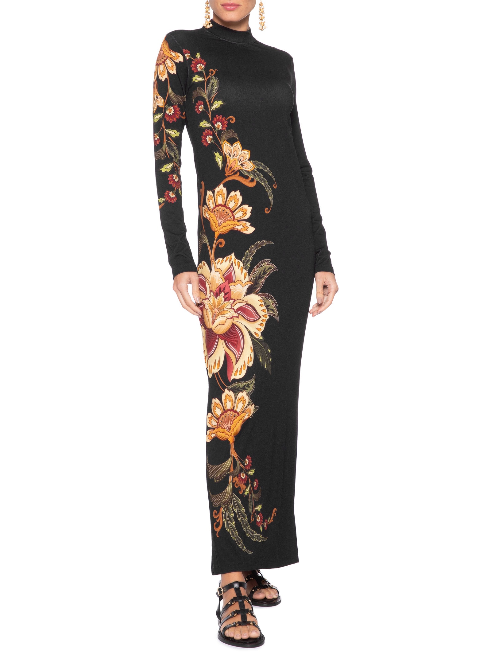 Vestido Midi Jardim Majestoso Preto Farm