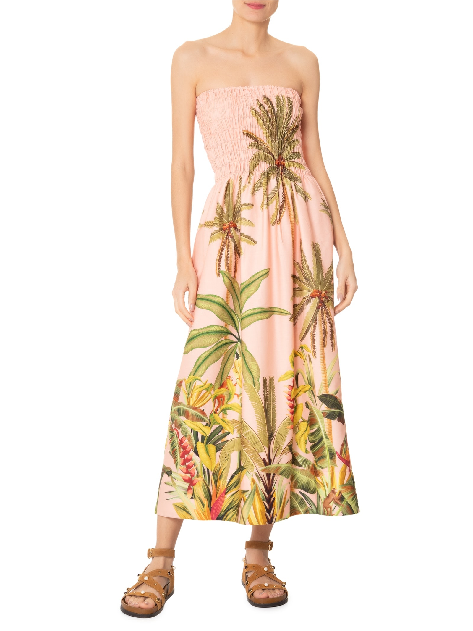 Vestido Midi Jeri Rosa Farm