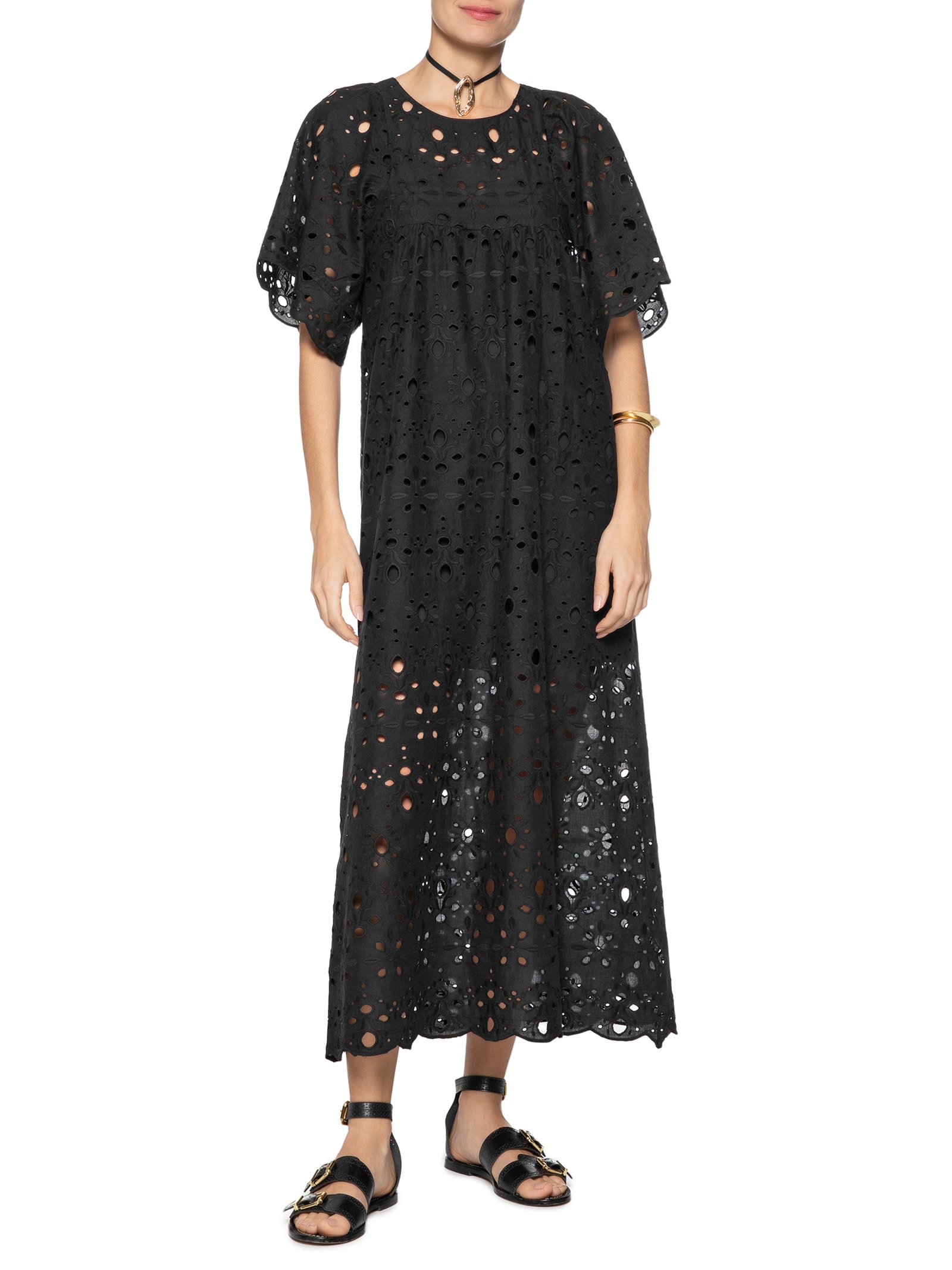 Vestido Midi Laise Samosa Maria Filó Preto - Main Image