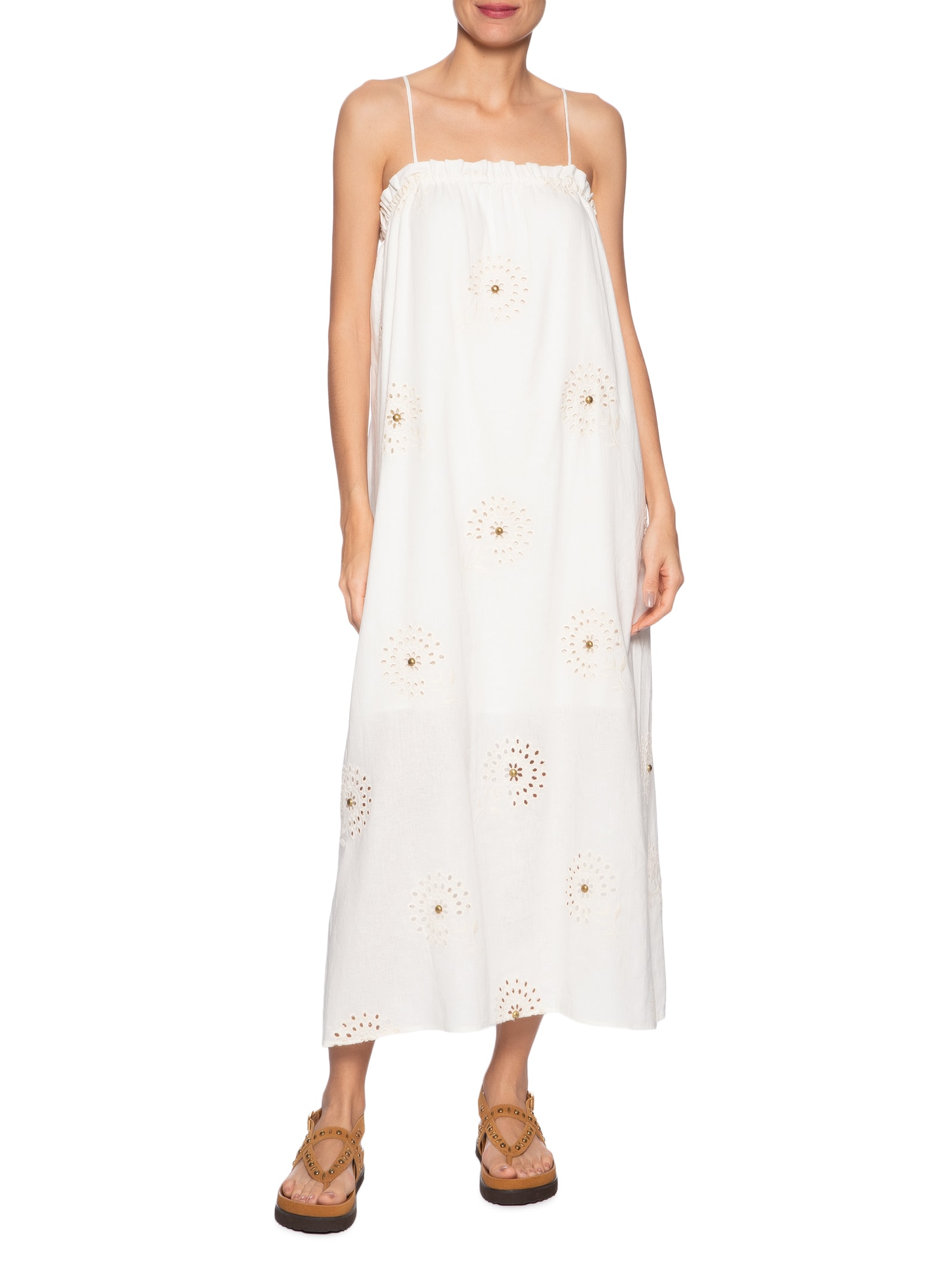 Vestido Midi Laise Tachas Branco Maria Filó