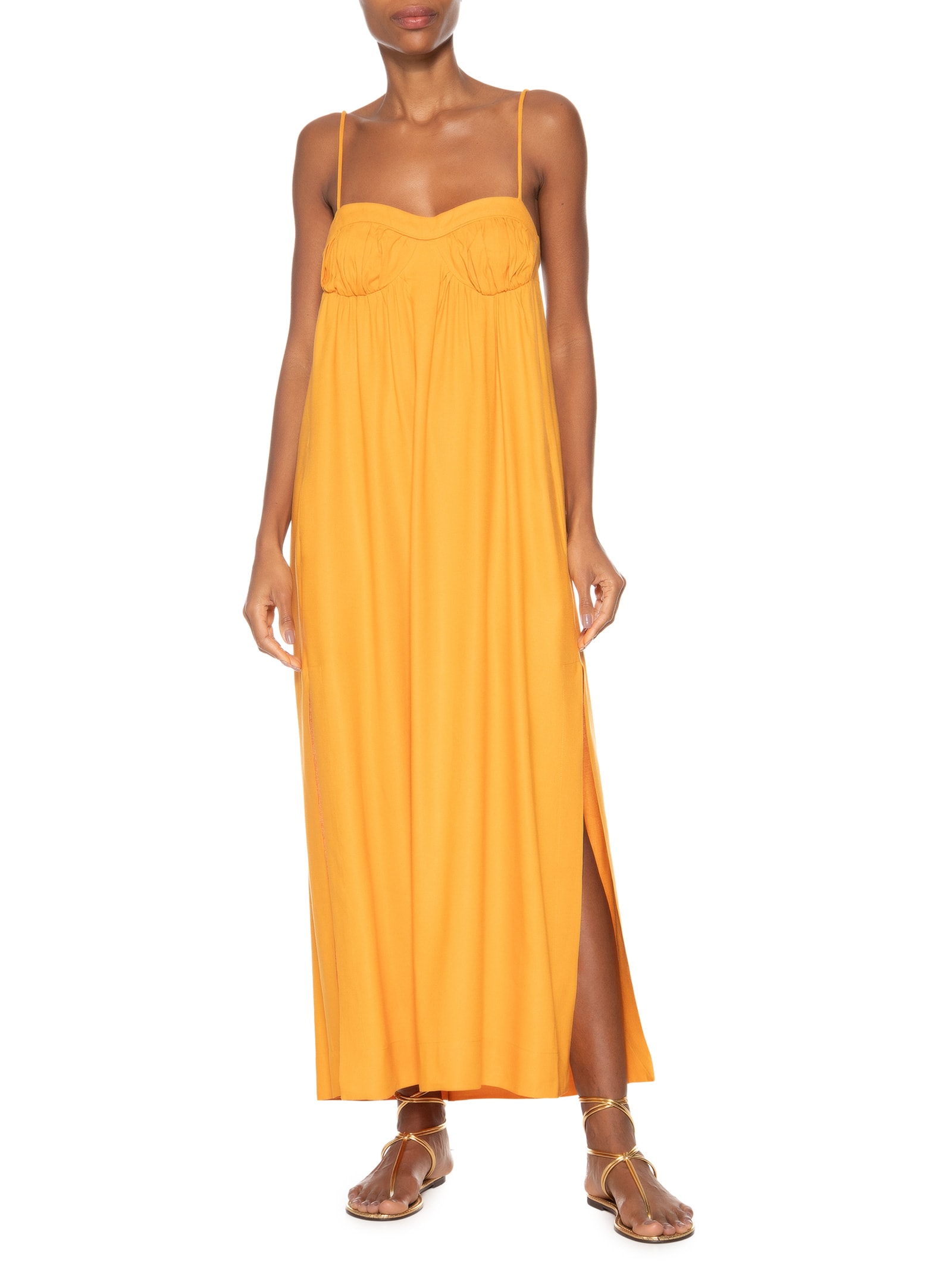 Vestido Midi Laranja Busto Franzido Laranja Animale