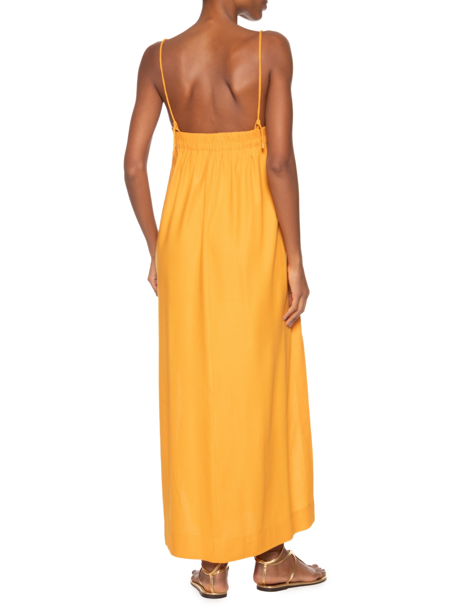 Vestido Midi Laranja Busto Franzido Laranja Animale