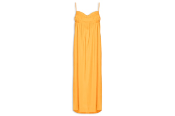 Vestido Midi Laranja Busto Franzido - Laranja