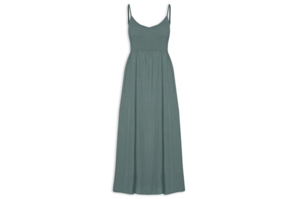 Vestido Midi Lastex Acinturado - Verde