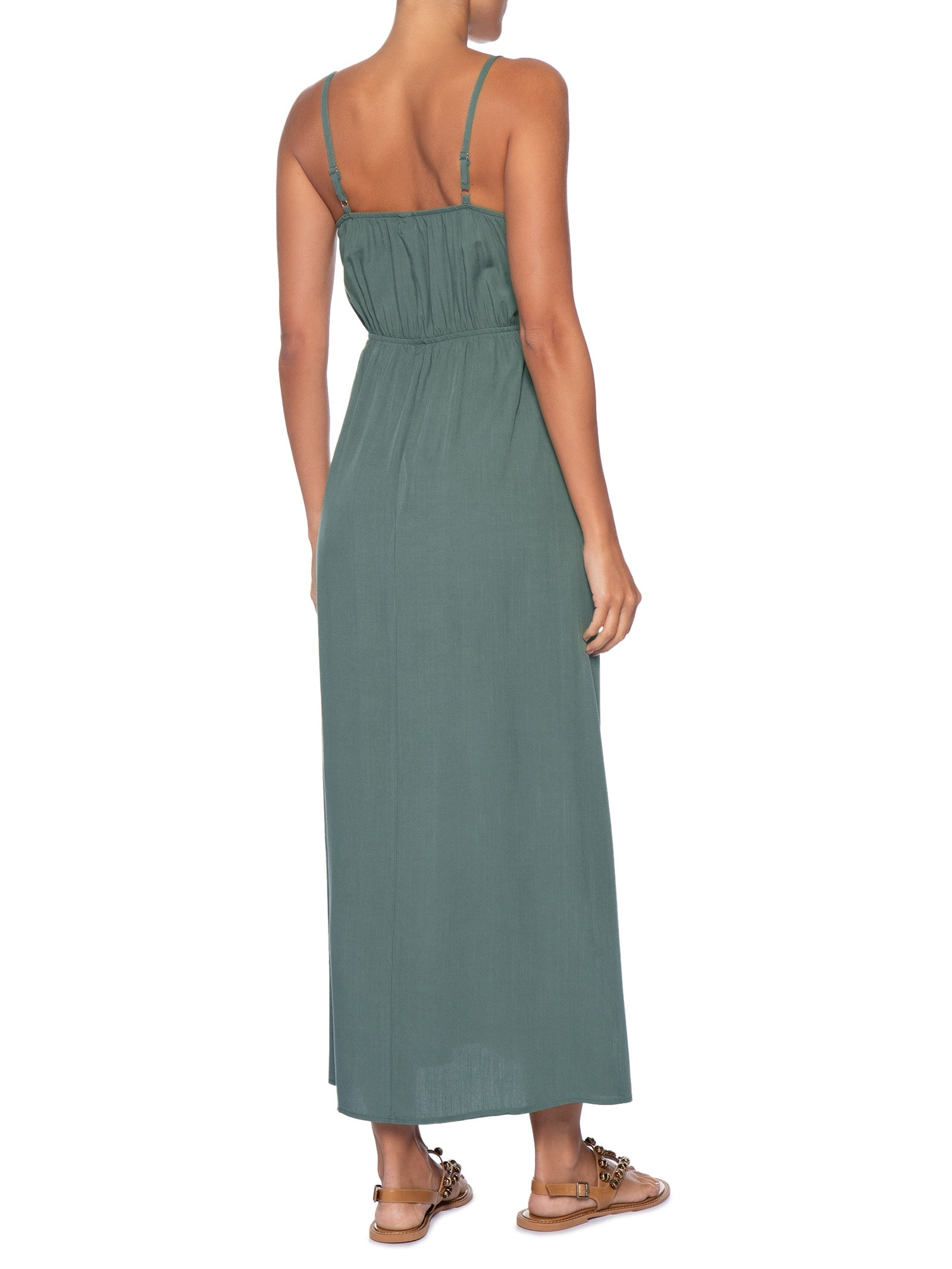 Vestido Midi Lastex Acinturado Verde Basiq