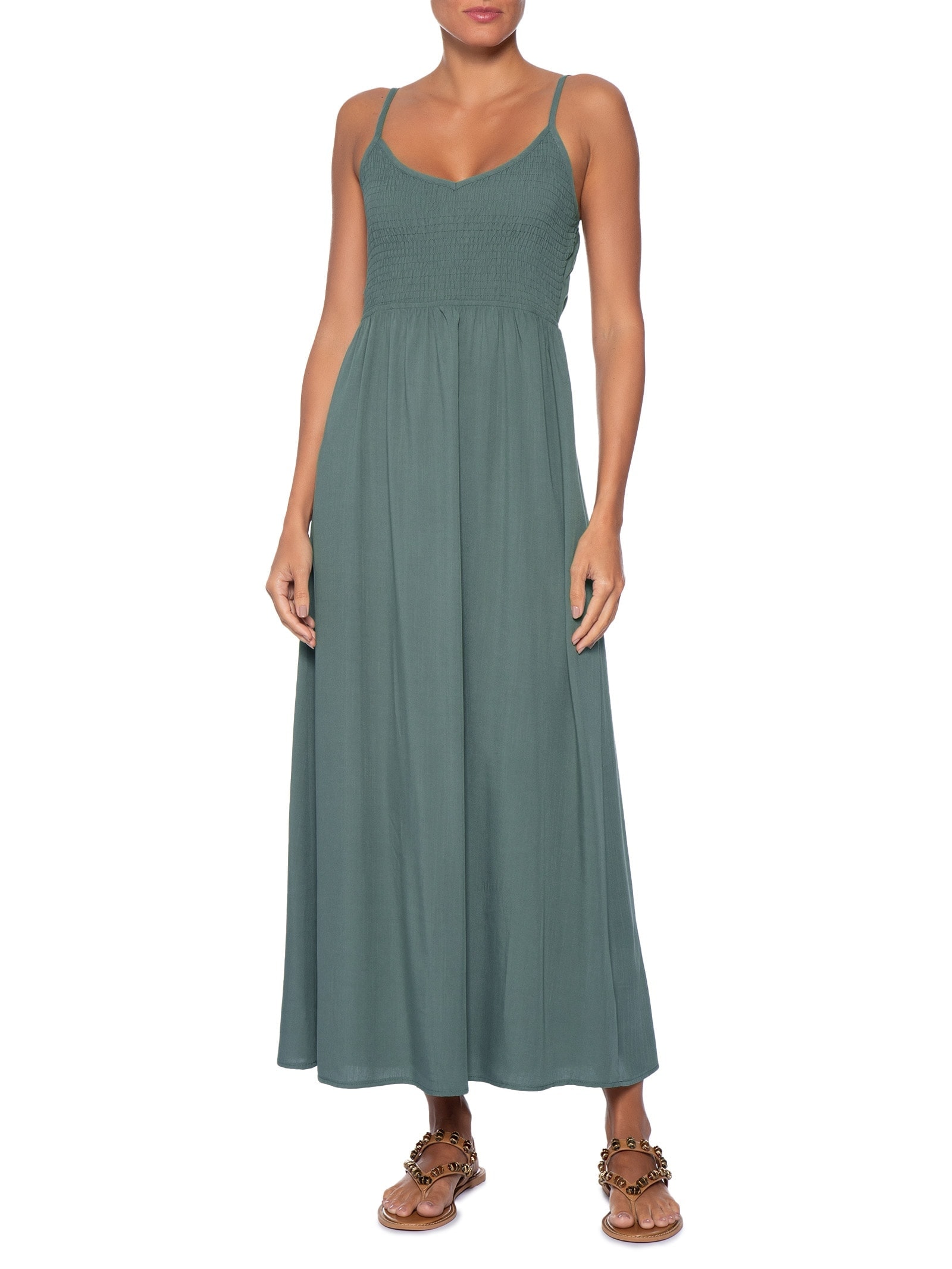 Vestido Midi Lastex Acinturado Verde Basiq