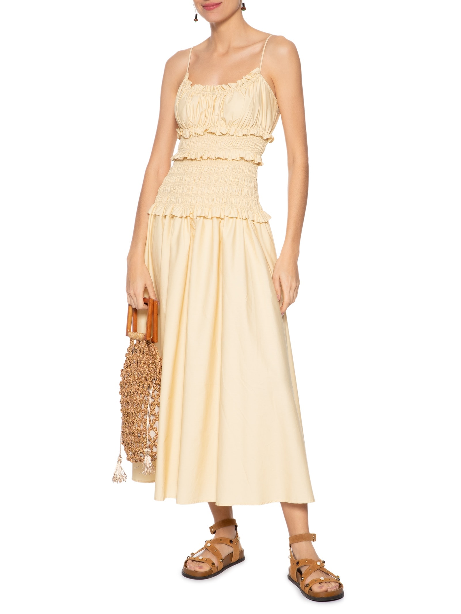 Vestido Midi Lastex Alcinhas Amarelo Farm