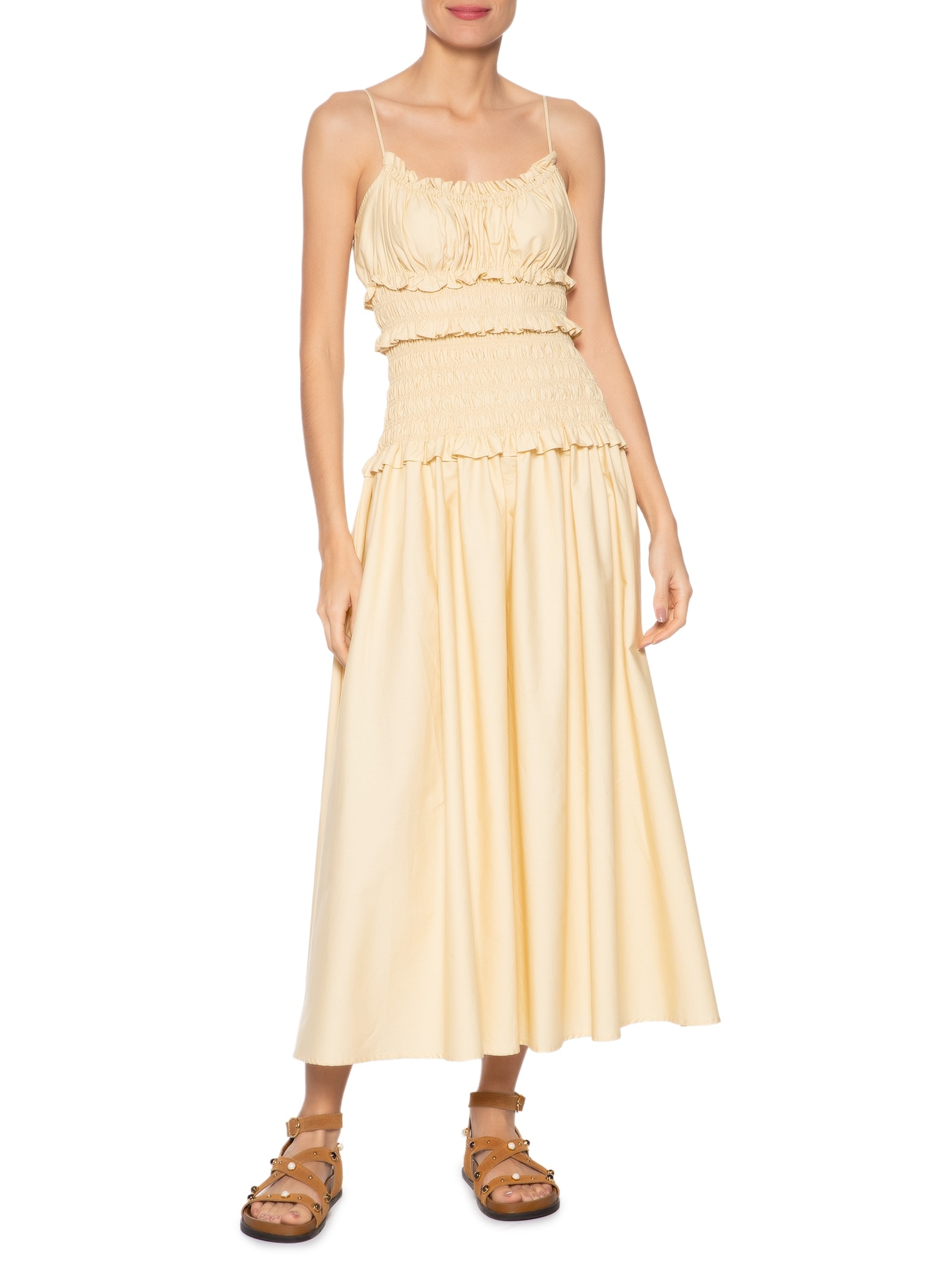 Vestido Midi Lastex Alcinhas Amarelo Farm