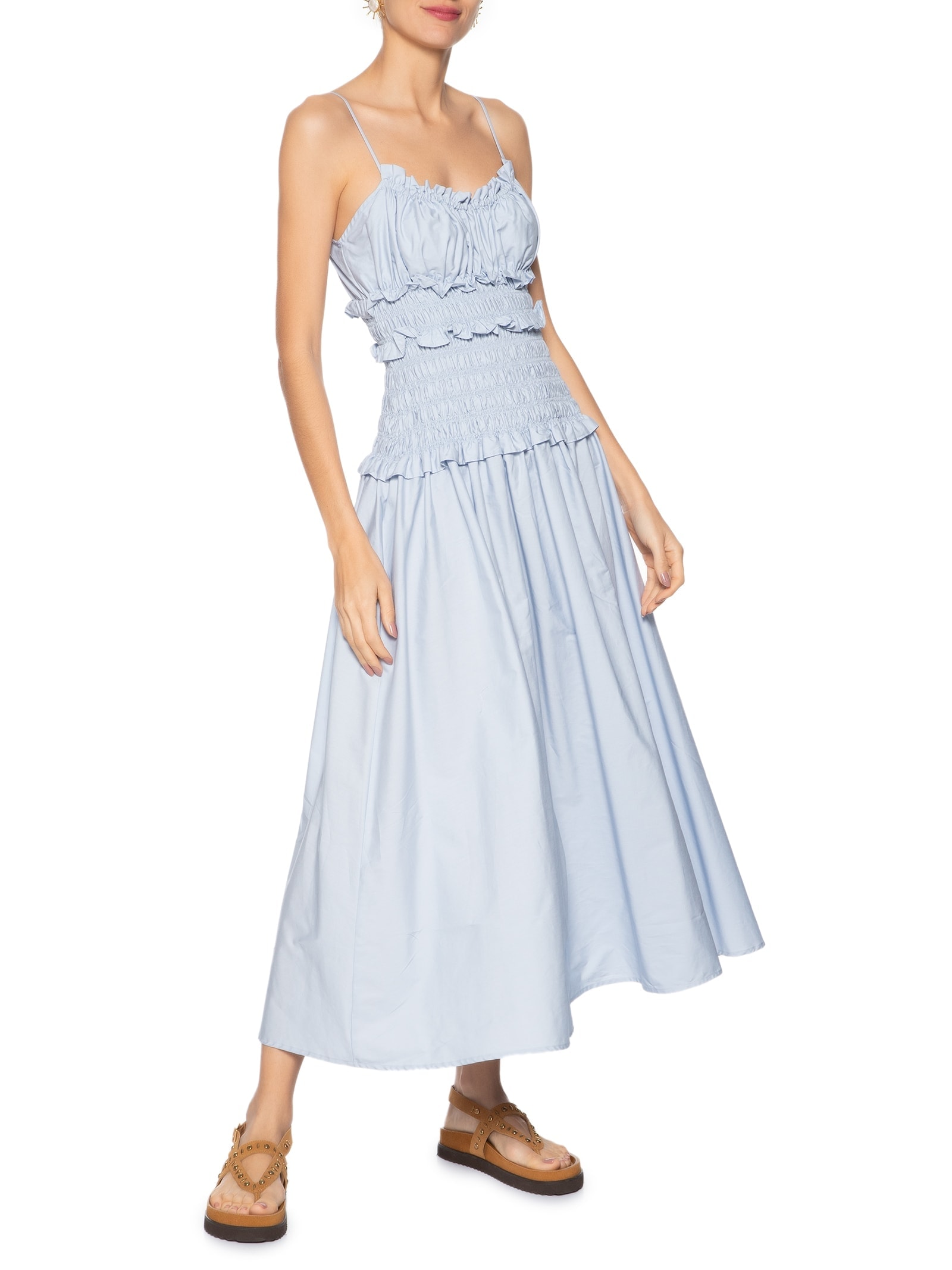 Farm - Vestido Midi Lastex Alcinhas - Azul