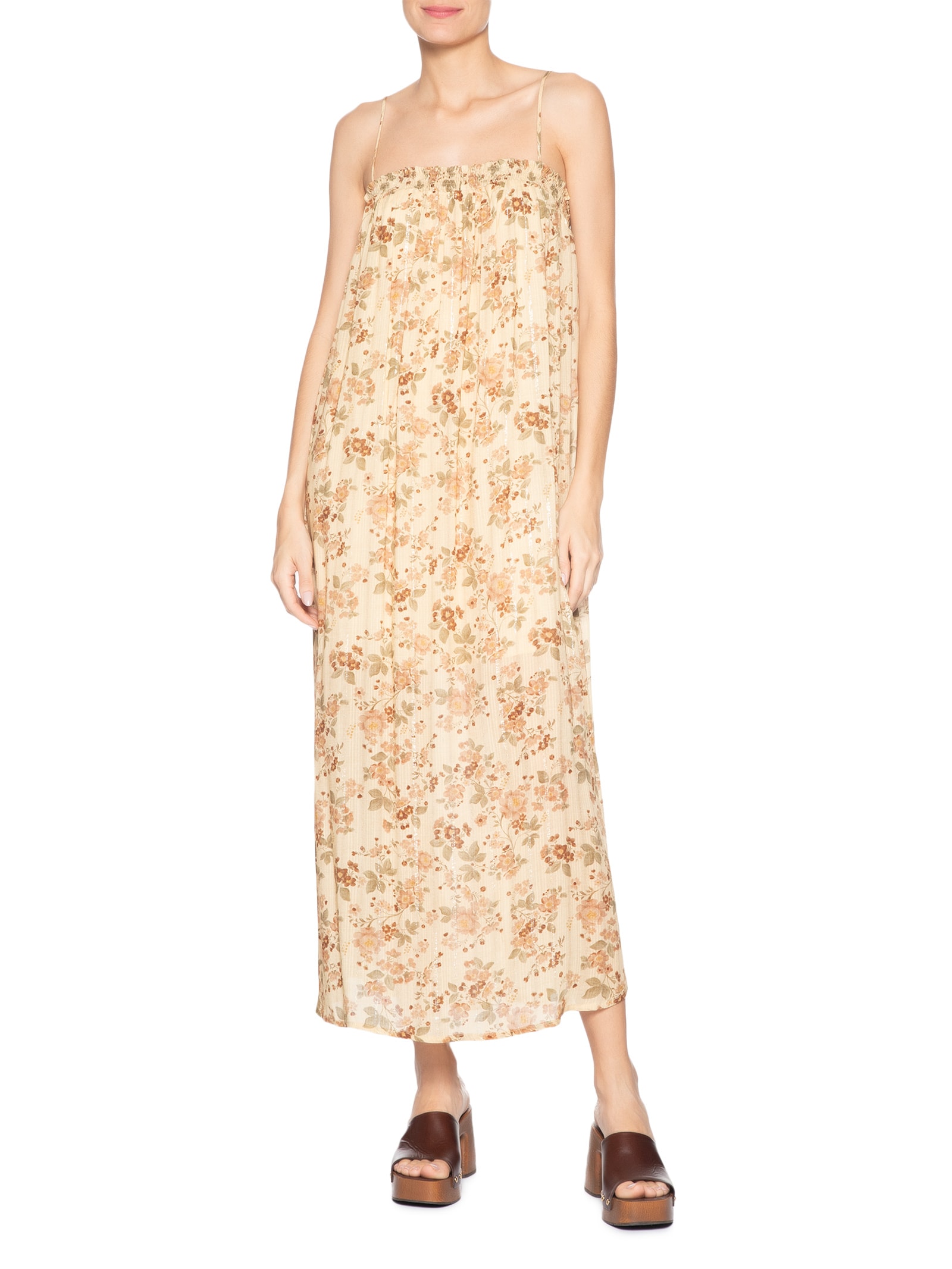 Vestido Midi Lastéx Estampa Blush Bege Maria Filó