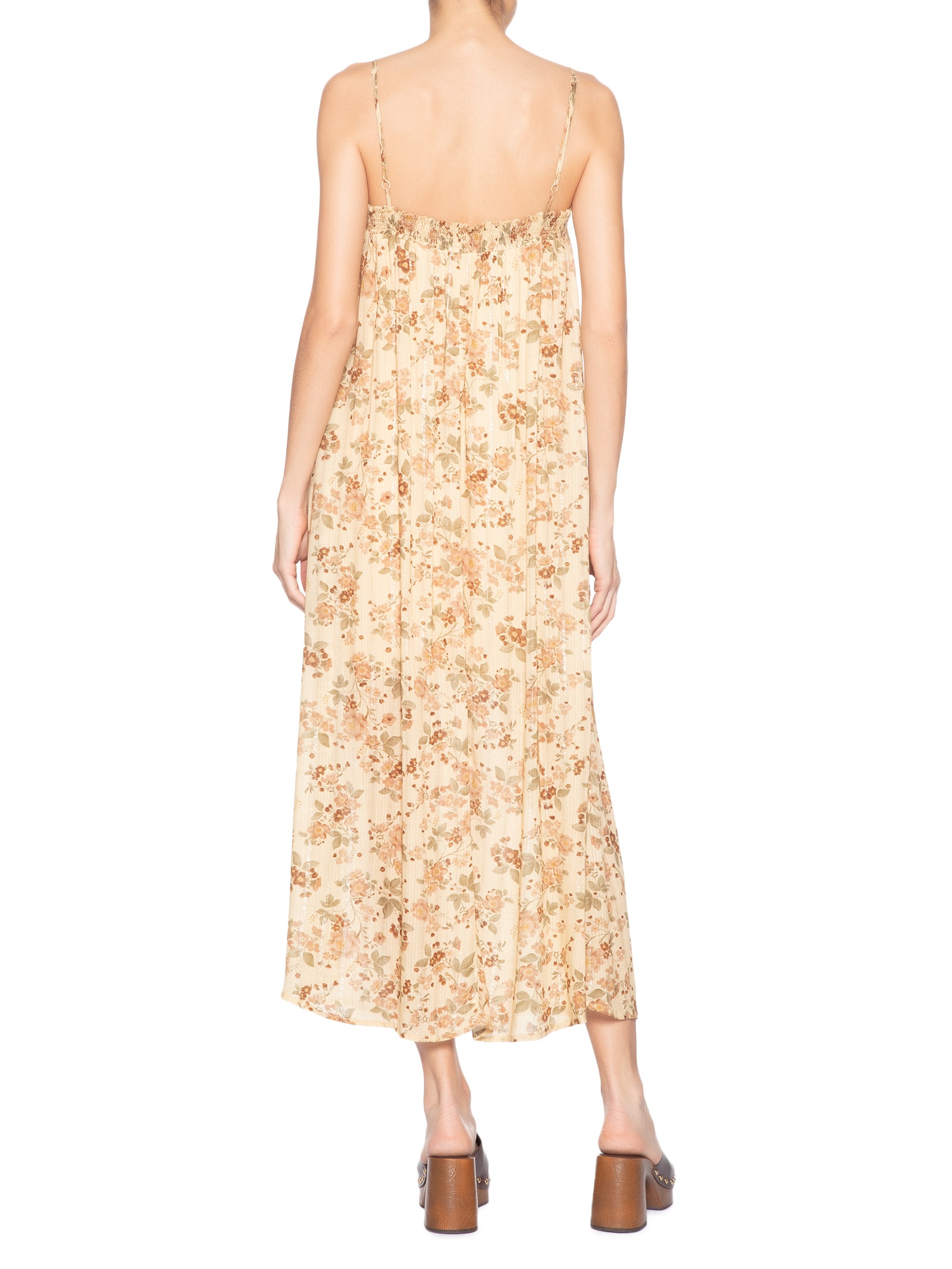 Vestido Midi Lastéx Estampa Blush Bege Maria Filó