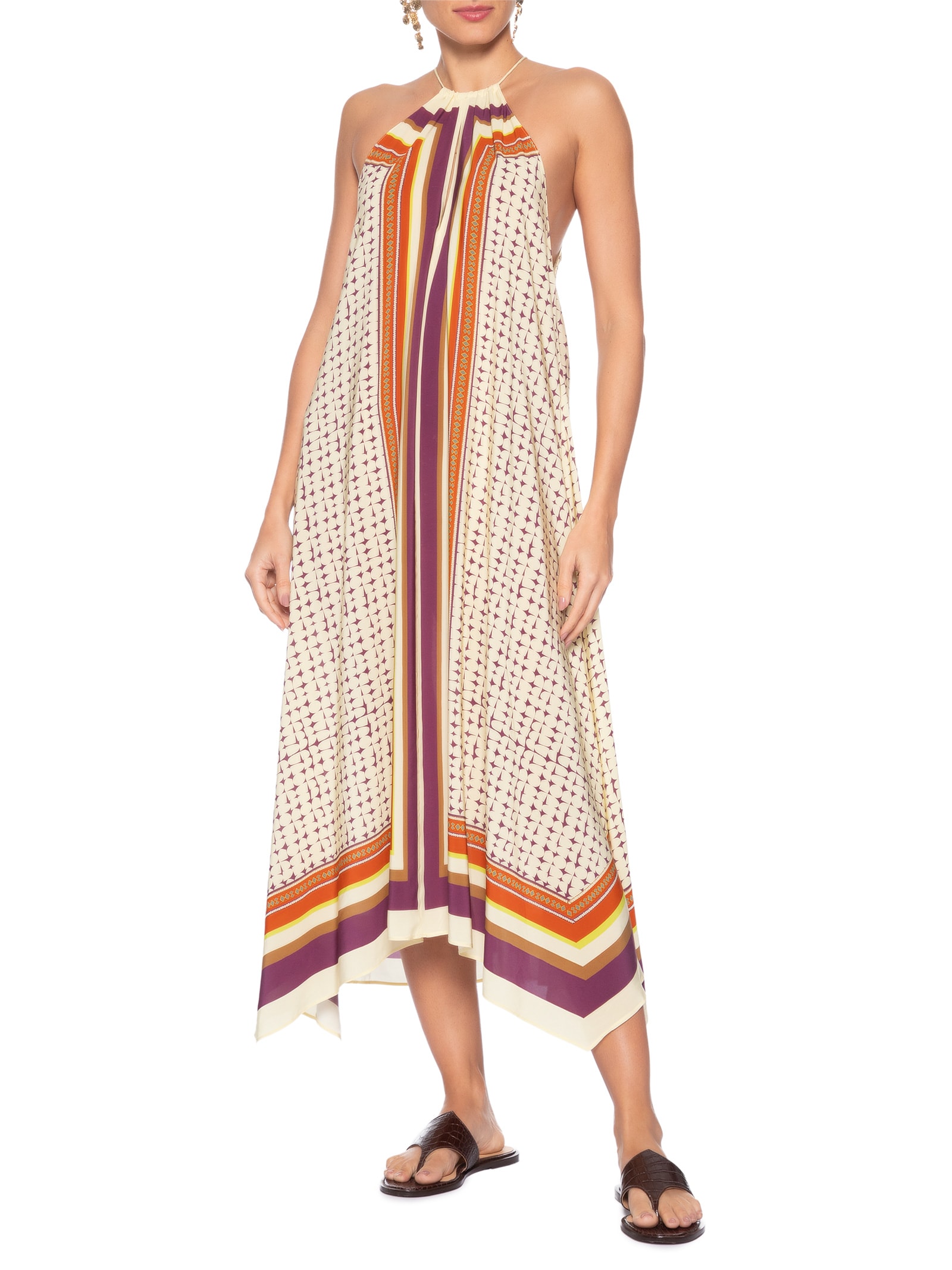 Vestido Midi Lenço Cobogo Bege Animale