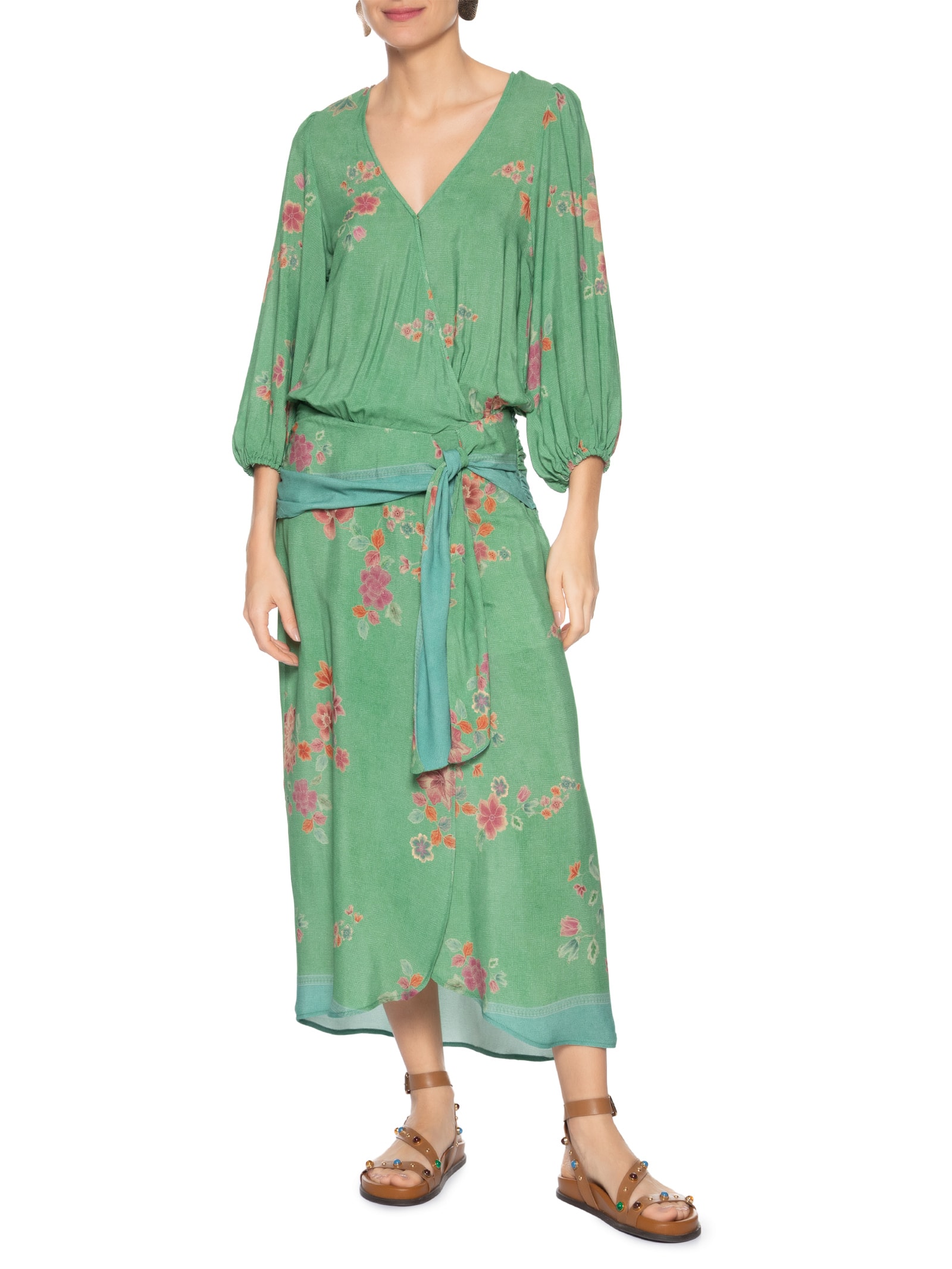 Vestido Midi Lenço Estampa Bliss Verde Maria Filó