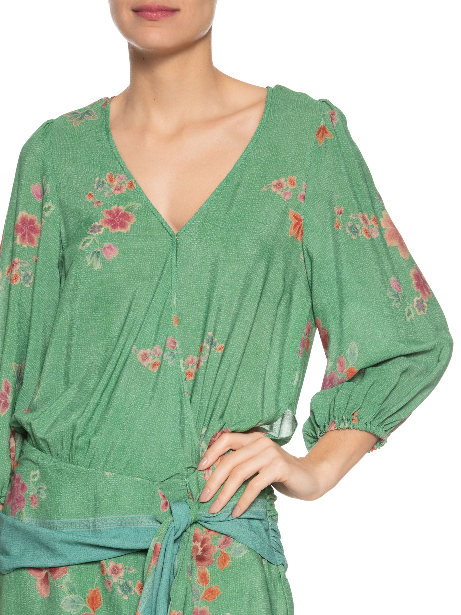 Vestido Midi Lenço Estampa Bliss Verde Maria Filó