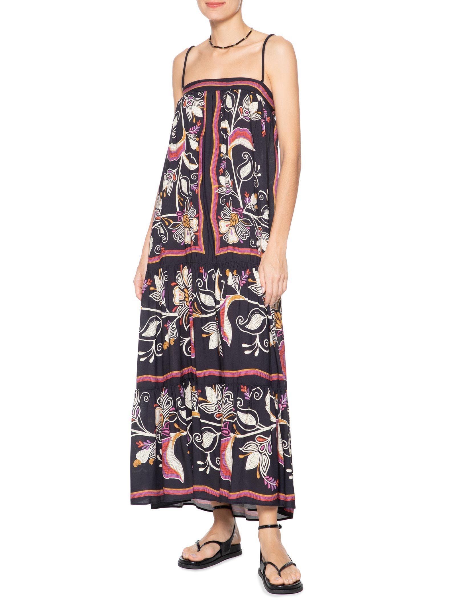 Vestido Midi Lenço Lia Preto Farm