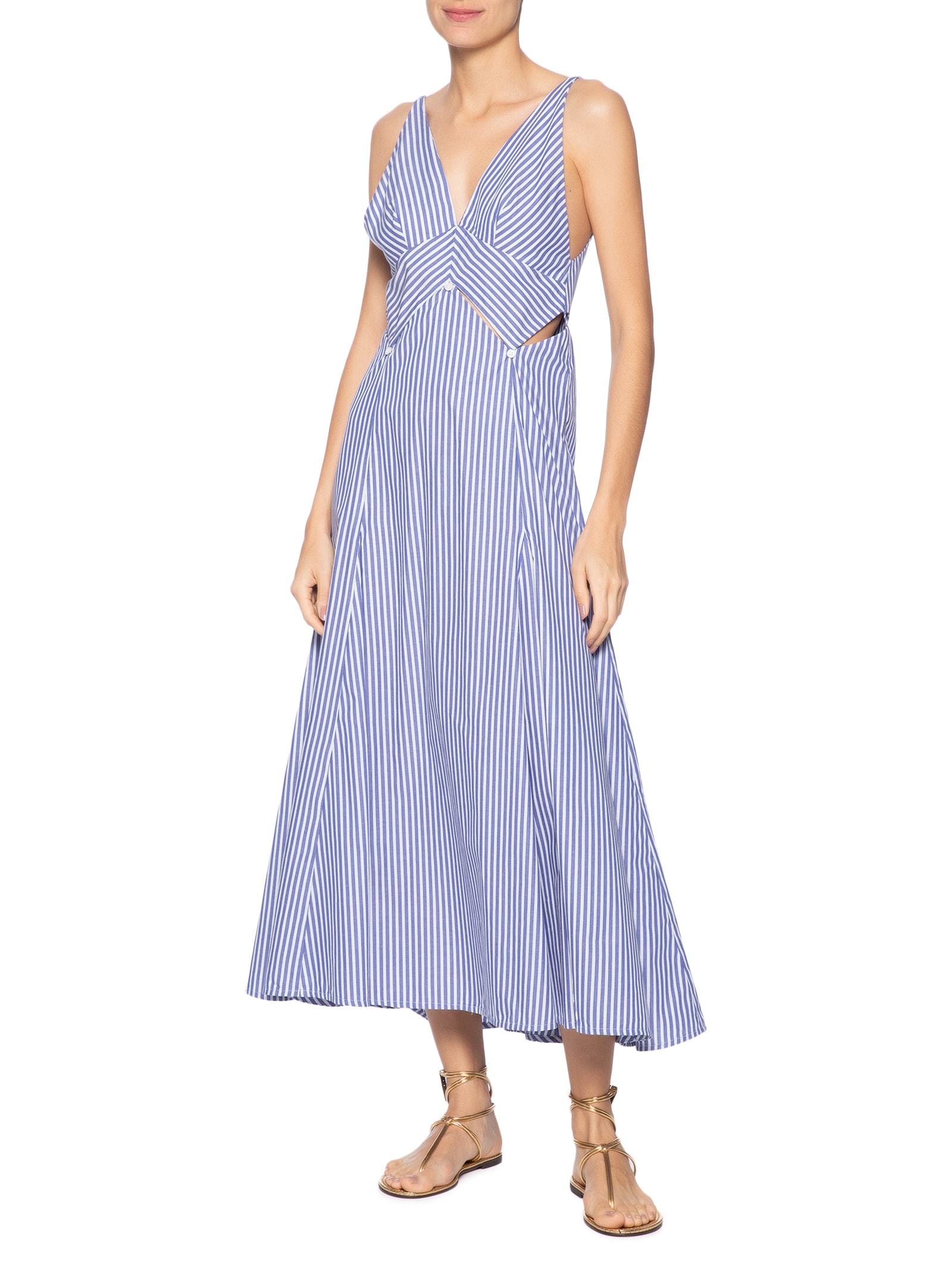 Vestido Midi Lenço Listras Azul Animale