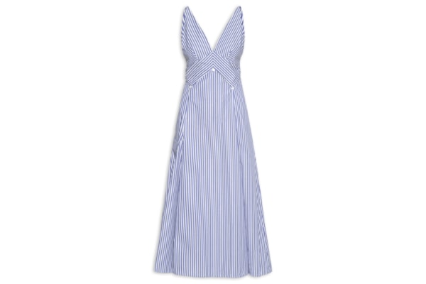 Vestido Midi Lenço Listras - Azul