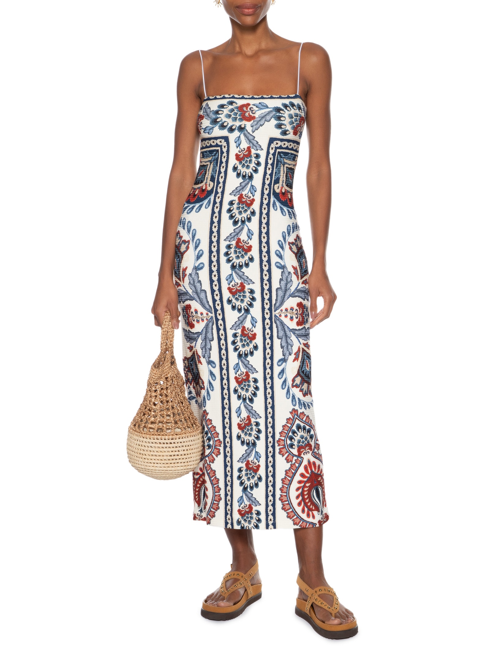 Vestido Midi Lenço Náutico Vermelho Farm