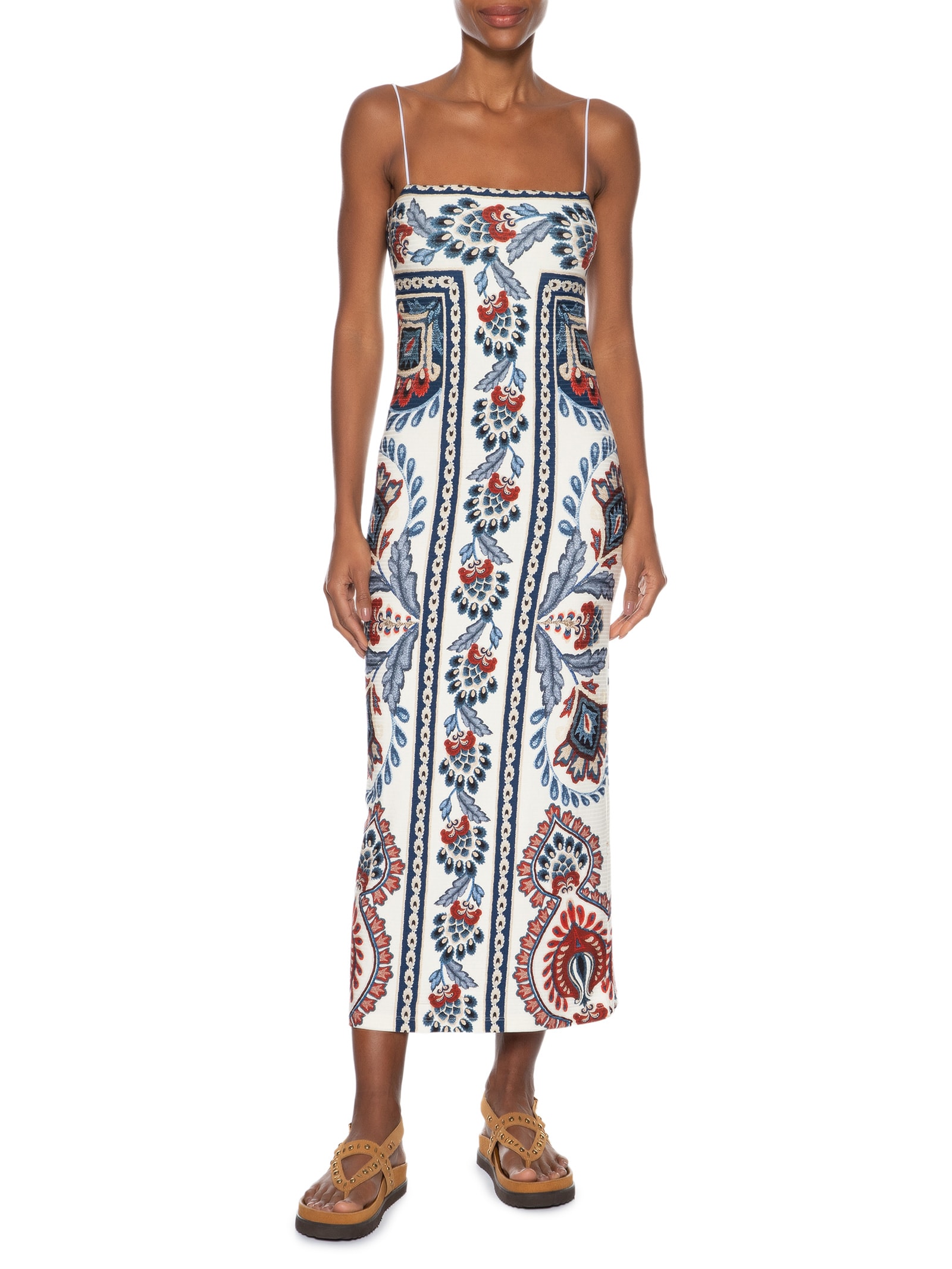 Vestido Midi Lenço Náutico Vermelho Farm