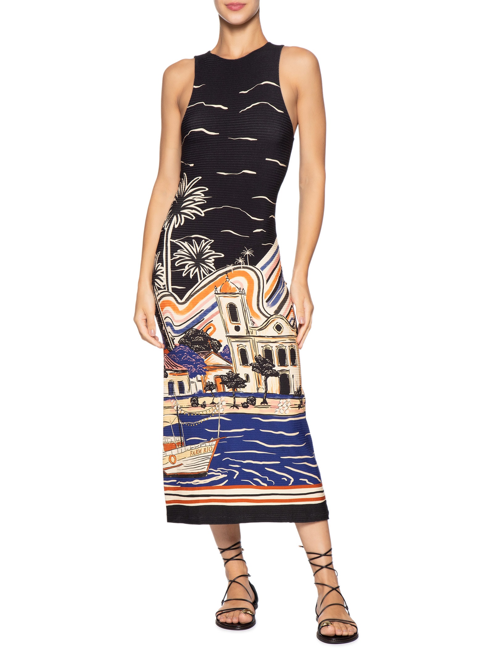 Vestido Midi Lenço Paraty Preto Farm