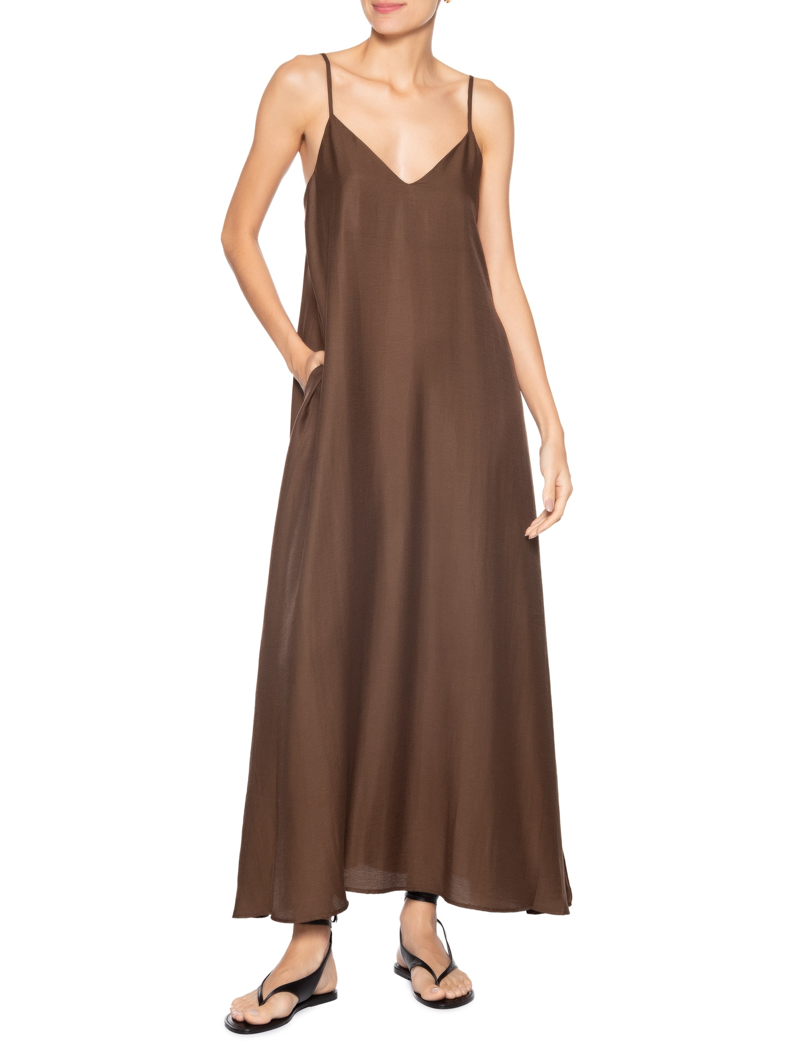 Vestido Midi Leve Alcinha Marrom Basiq