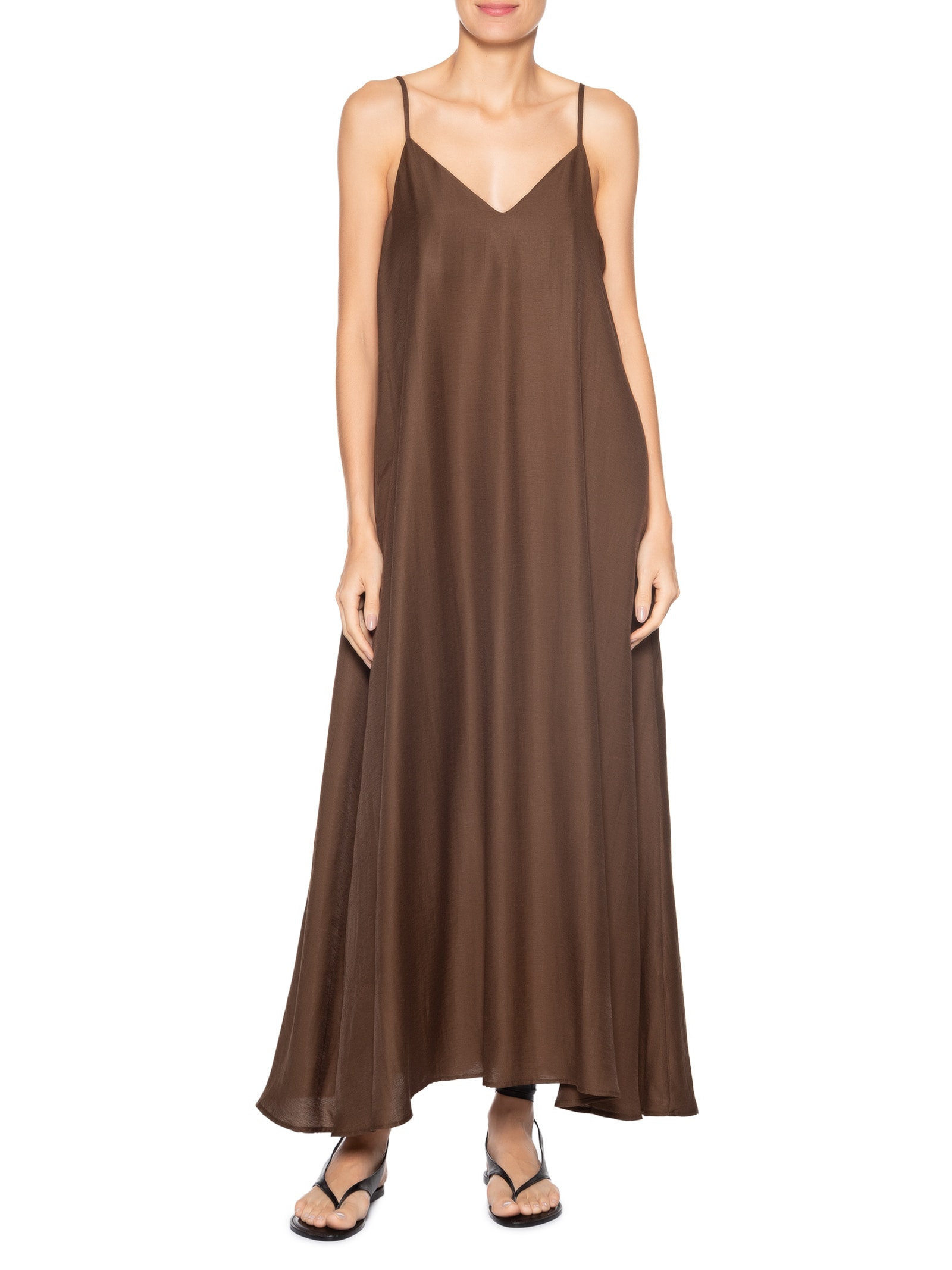 Vestido Midi Leve Alcinha Marrom Basiq