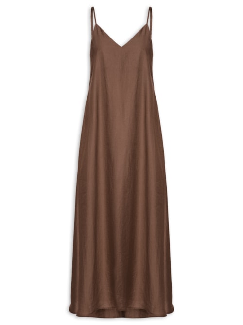 Vestido Midi Leve Alcinha - Marrom