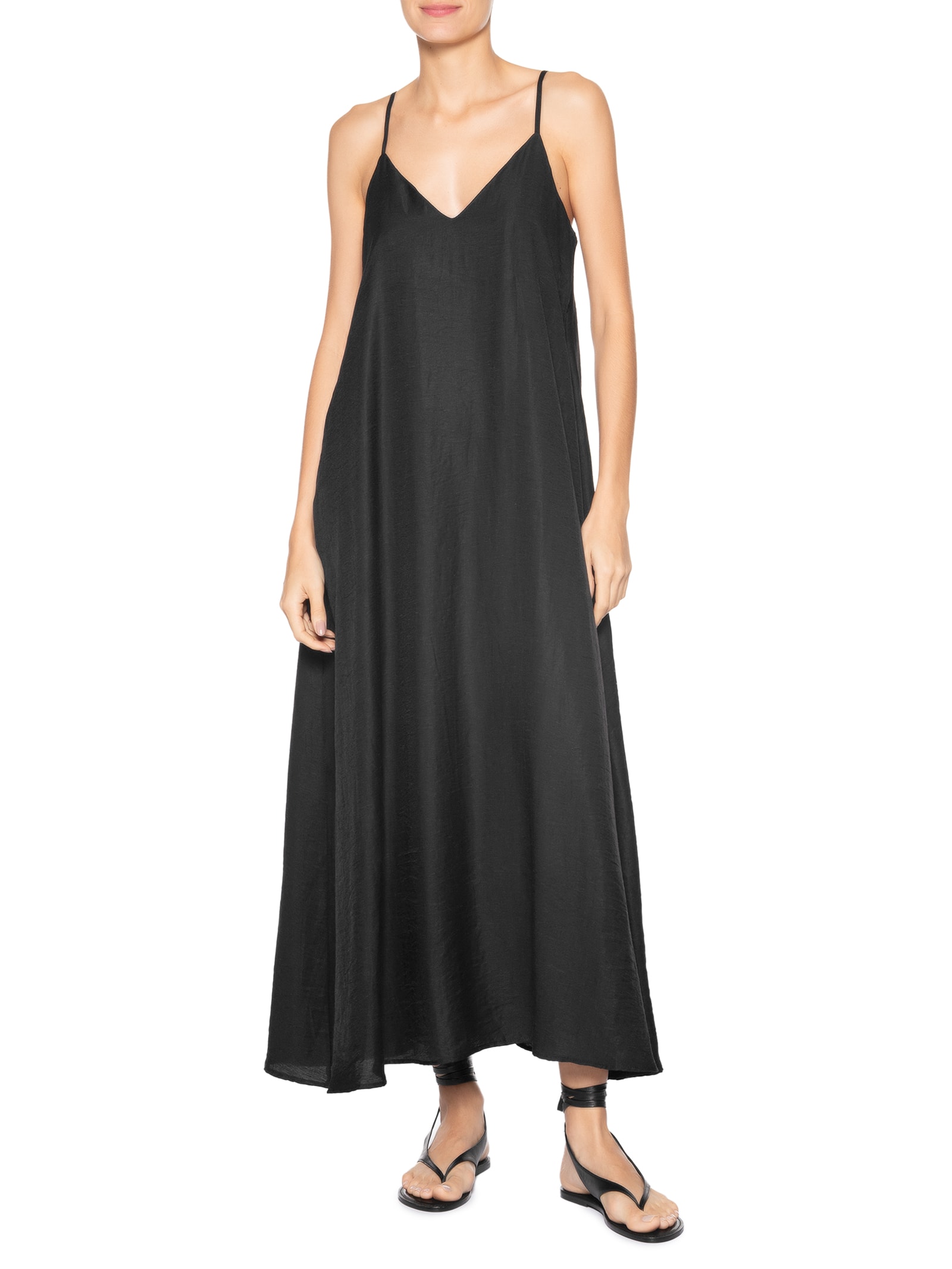 Vestido Midi Leve Alcinha Preto Basiq