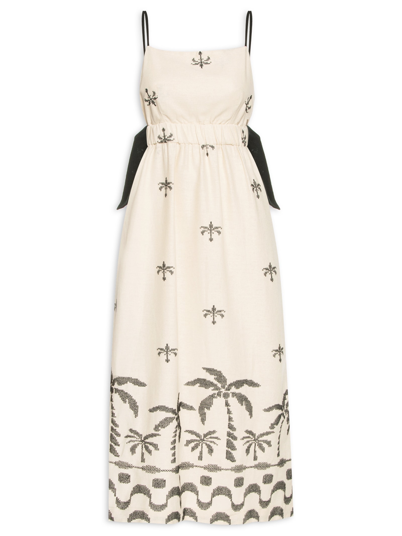 Vestido Midi Linho Bordado Orla Bege Dress To