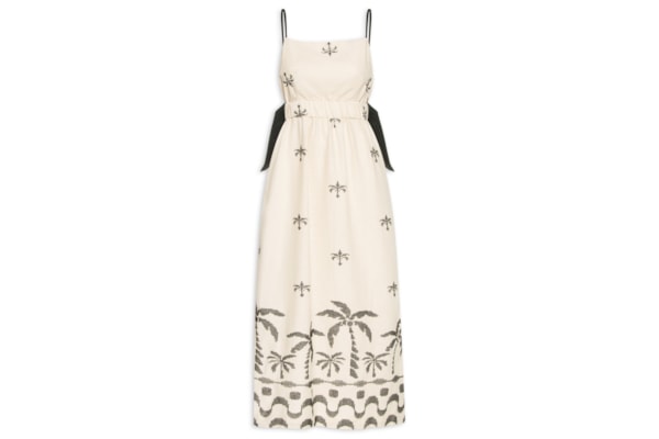 Vestido Midi Linho Bordado Orla - Bege