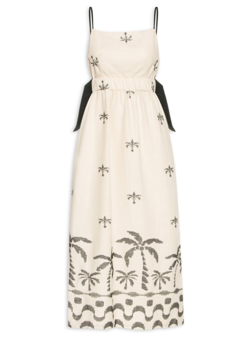 Vestido Midi Linho Bordado Orla – Bege