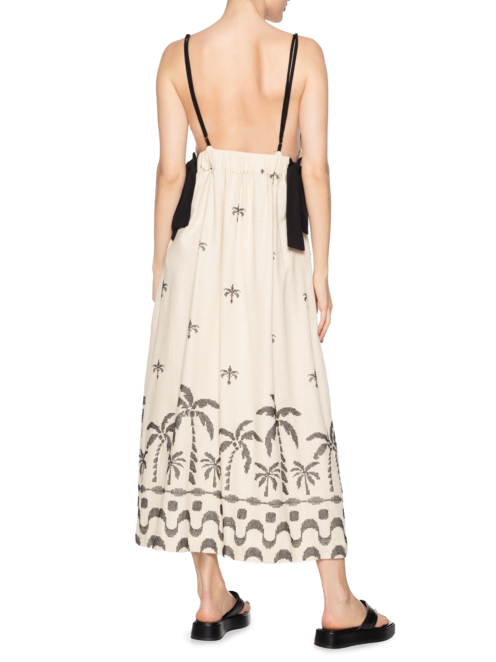 Vestido Midi Linho Bordado Orla Bege Dress To