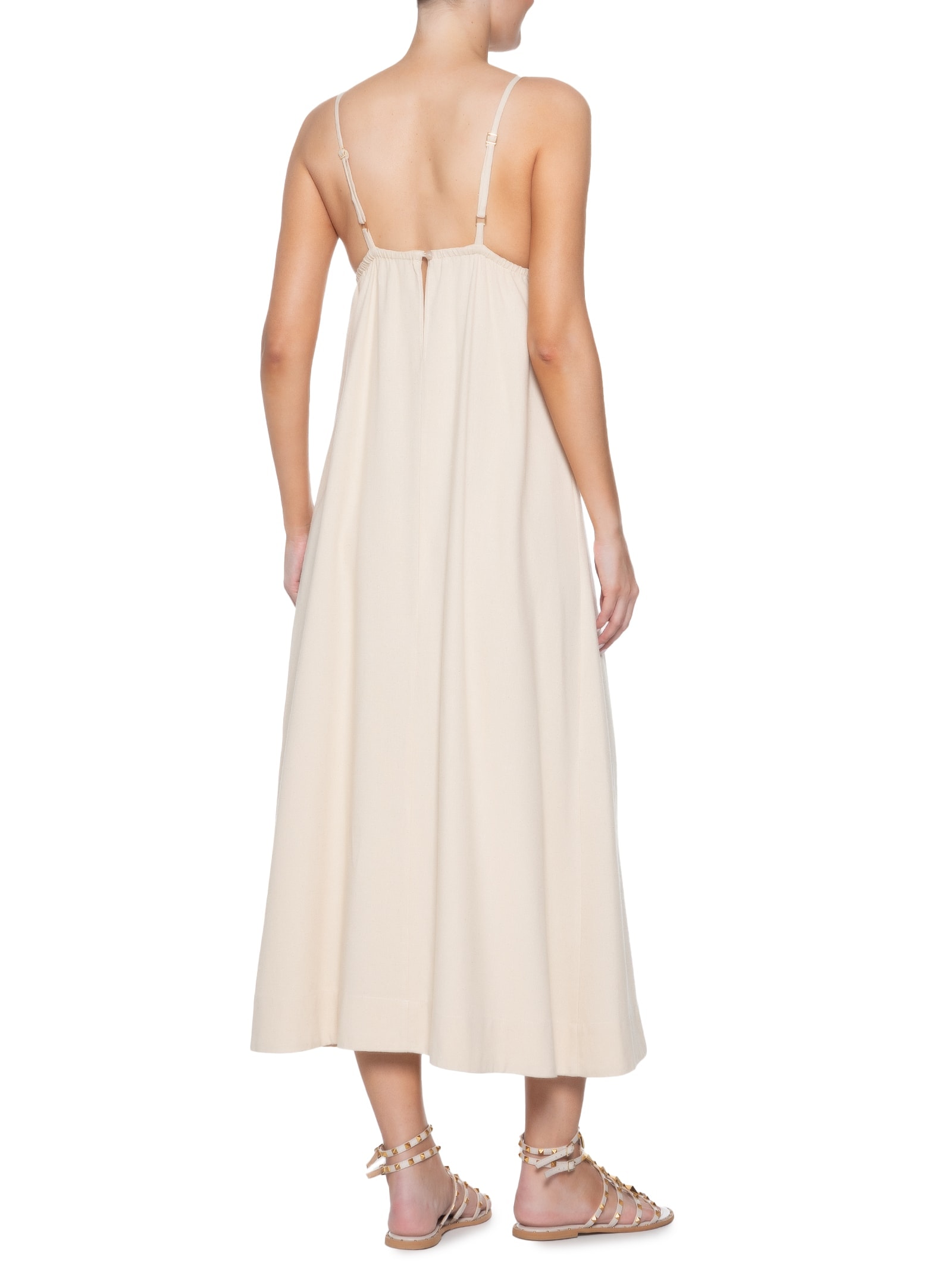 Vestido Midi Linho Busto Franzido Bege Dress To