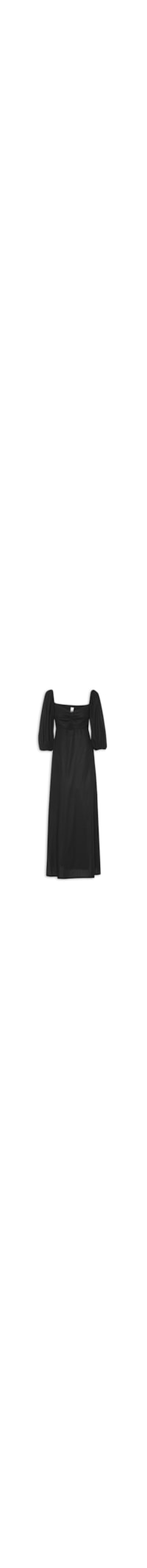 Vestido Midi Linho Busto Pregas - Preto