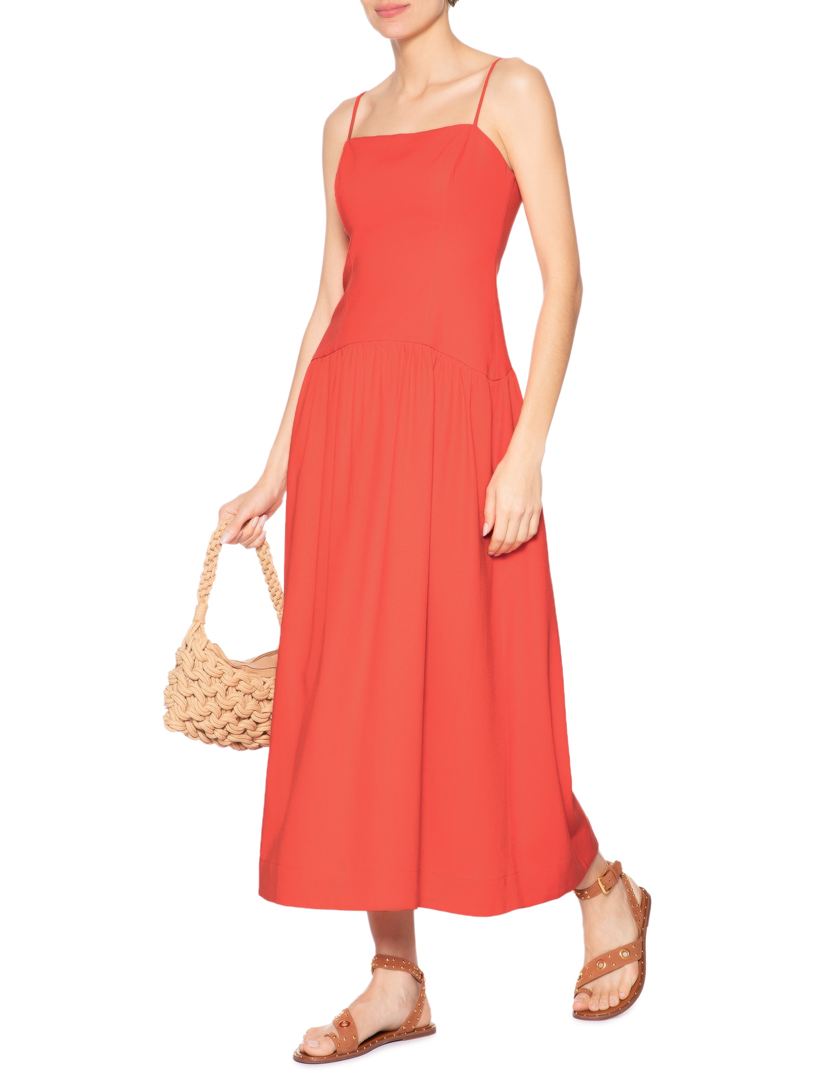 Vestido Midi Linho Corset Vermelho Dress To