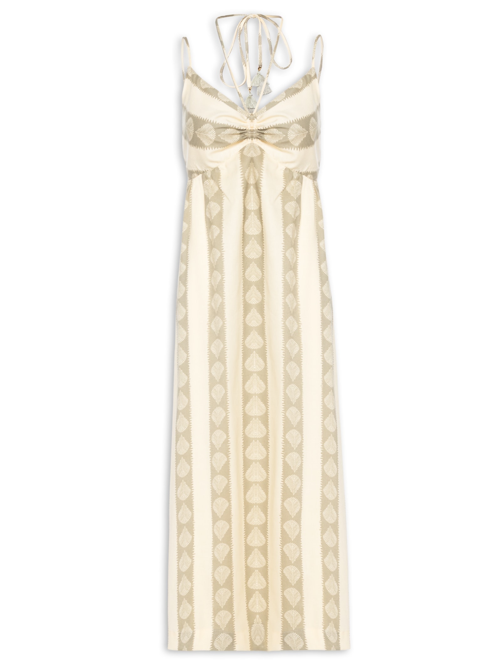 Vestido Midi Linho Estampa Atins Bege Dress To