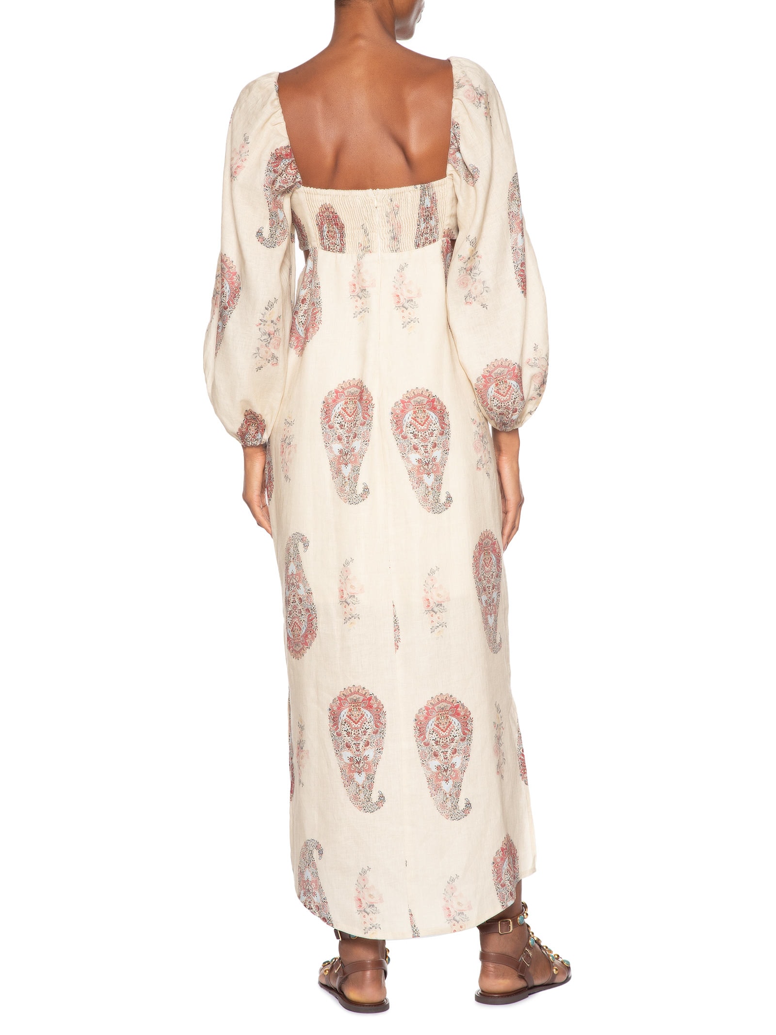 Vestido Midi Linho Estampa Flory Off White Maria Filó