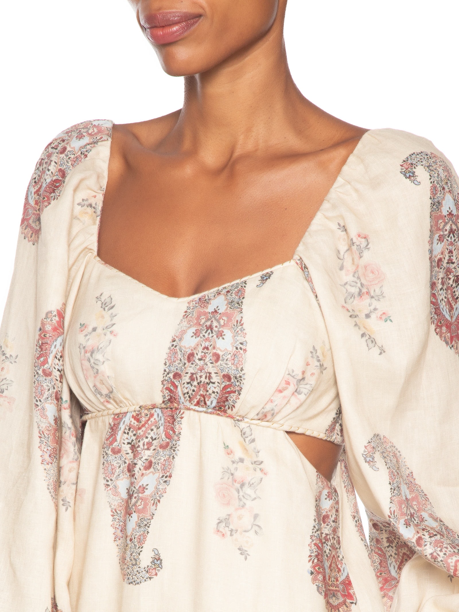 Vestido Midi Linho Estampa Flory Off White Maria Filó