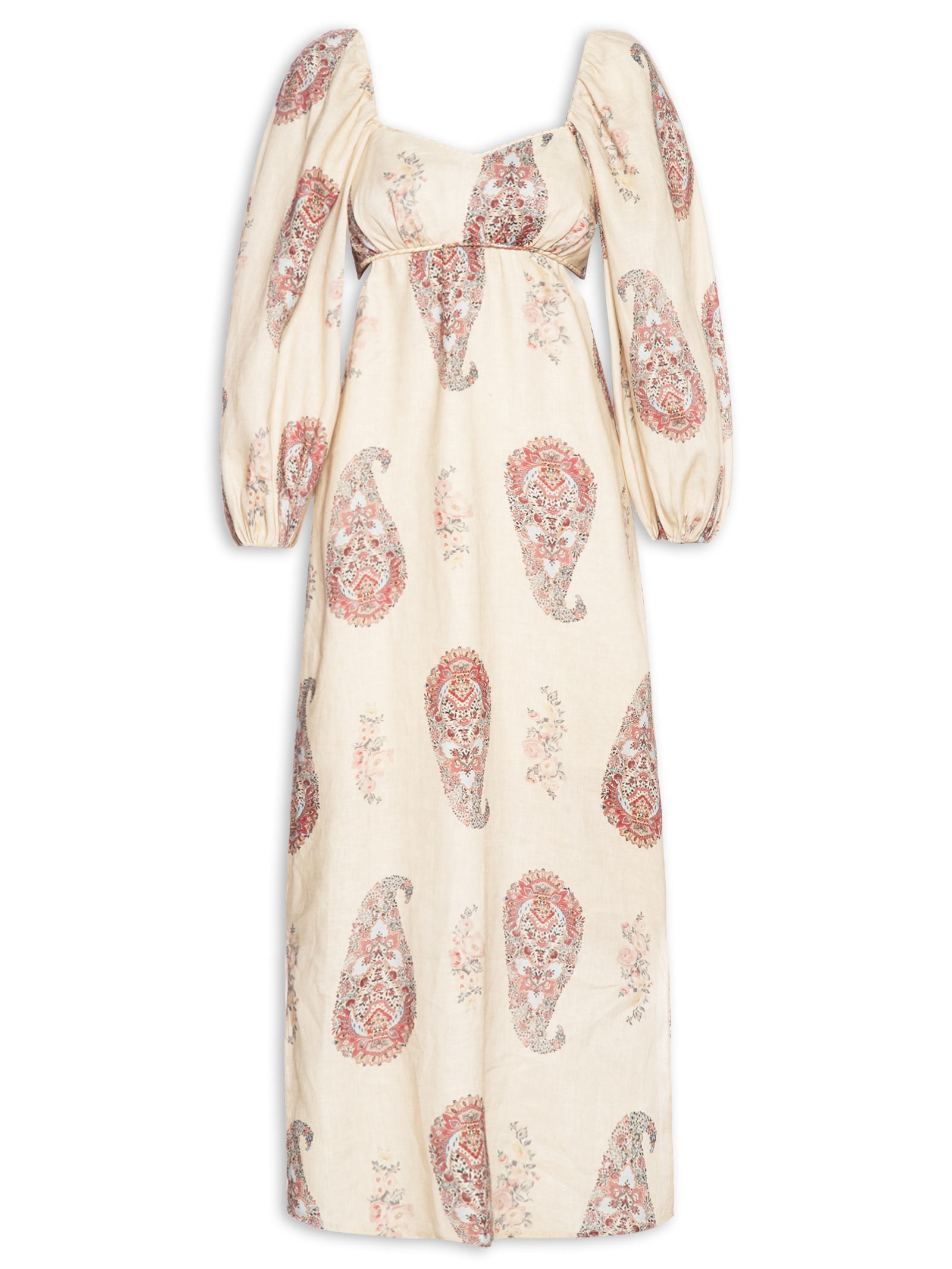 Vestido Midi Linho Estampa Flory Off White Maria Filó