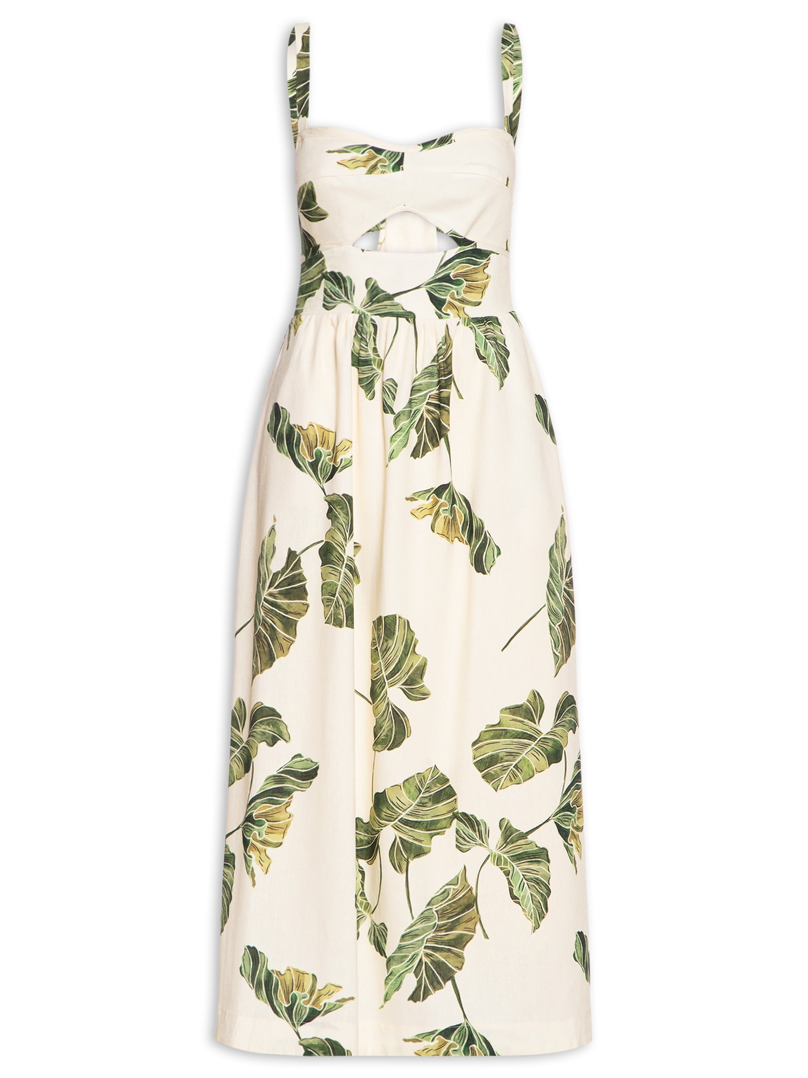 Vestido Midi Linho Estampa Folhar Amarelo Dress To