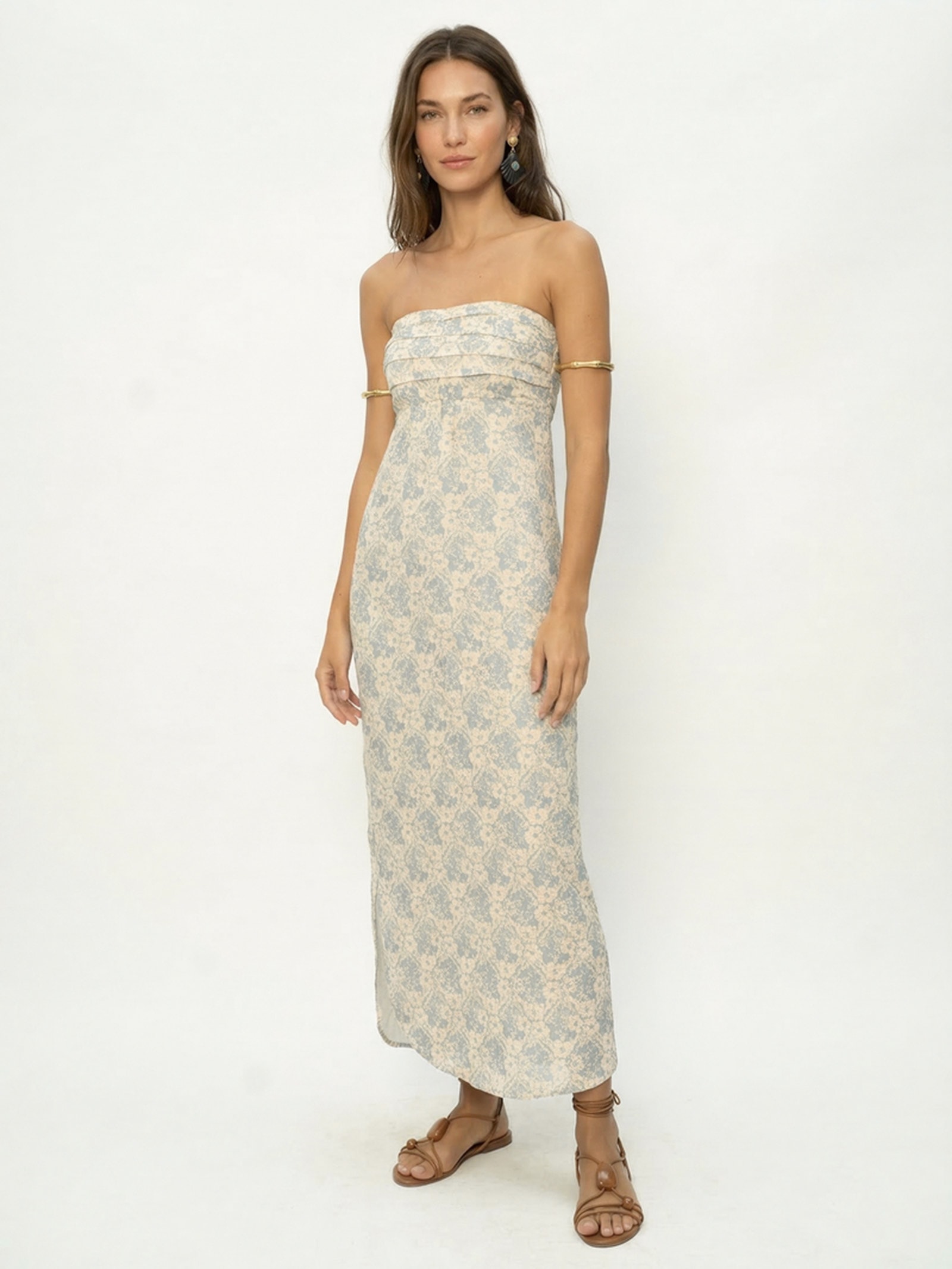 Vestido Midi Linho Estampa Melissa Azul Maria Filó