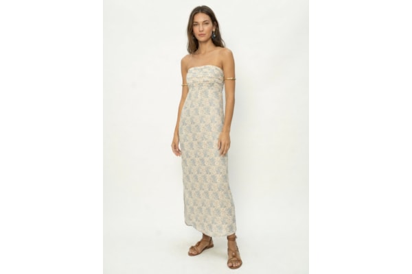 Vestido Midi Linho Estampa Melissa - Azul