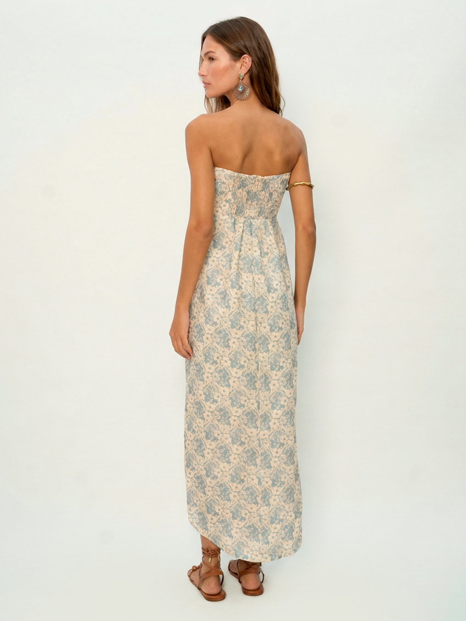 Vestido Midi Linho Estampa Melissa Azul Maria Filó