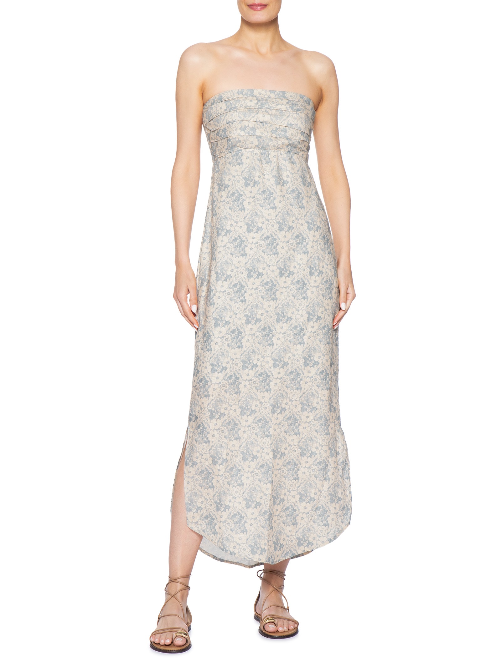 Vestido Midi Linho Estampa Melissa Azul Maria Filó