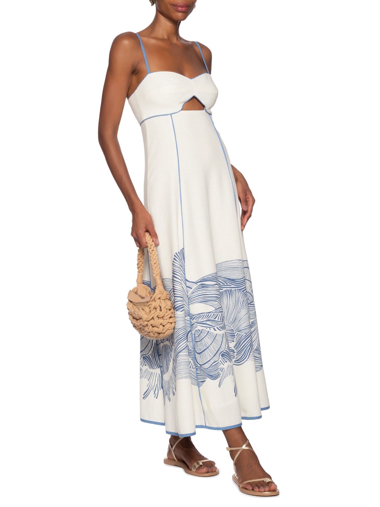 Vestido Midi Linho Estampa Mergulho Branco Dress To