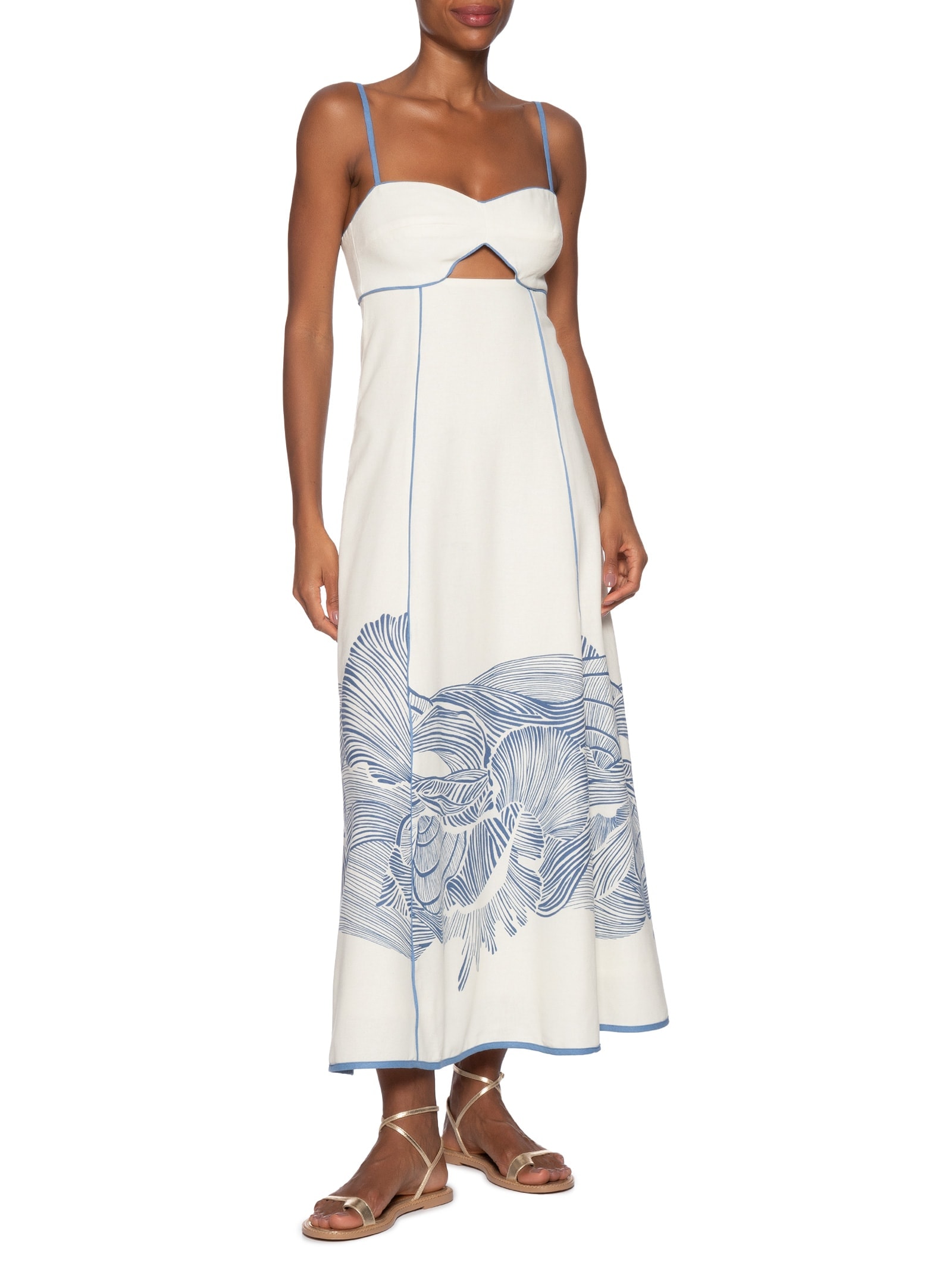 Vestido Midi Linho Estampa Mergulho Branco Dress To